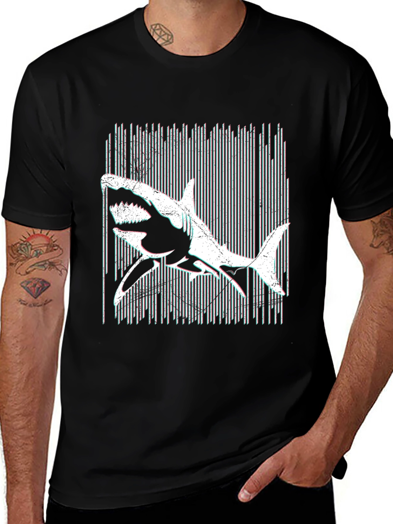 Shark Graphic Print Black T-Shirt