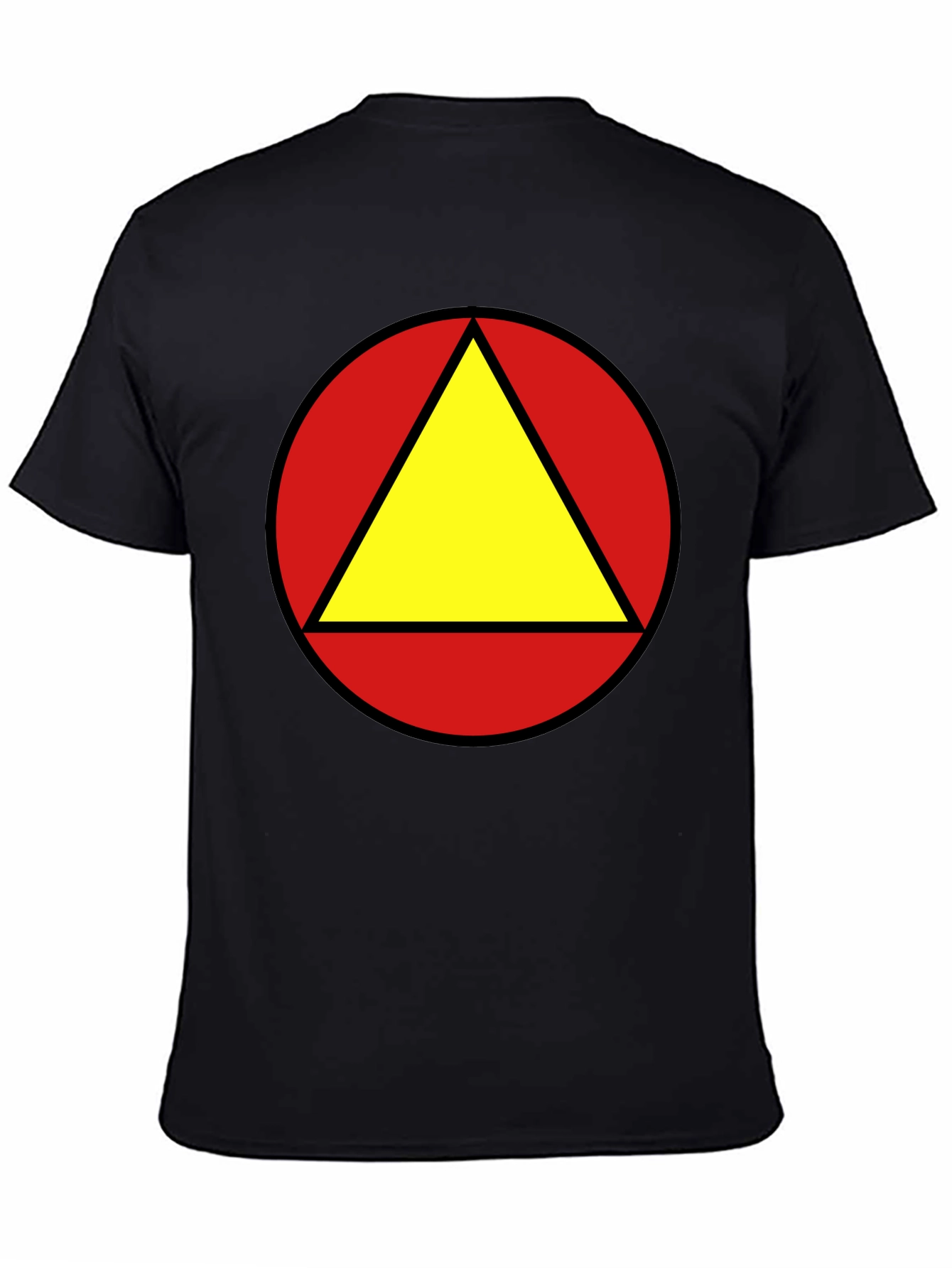 Red Circle Yellow Triangle Graphic Black T-Shirt