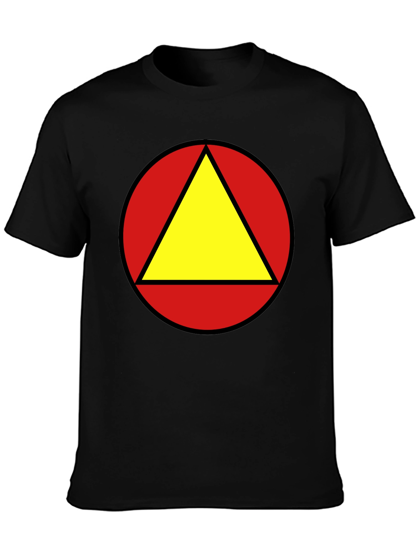 Red Circle Yellow Triangle Graphic Black T-Shirt