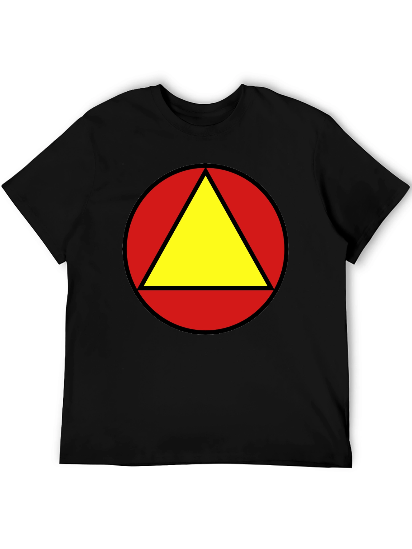 Red Circle Yellow Triangle Graphic Black T-Shirt