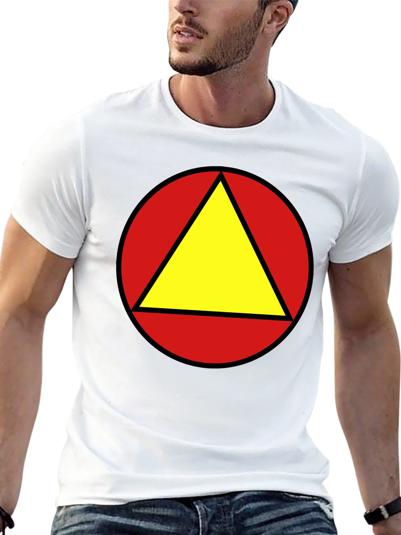 Red Circle Yellow Triangle Graphic Black T-Shirt
