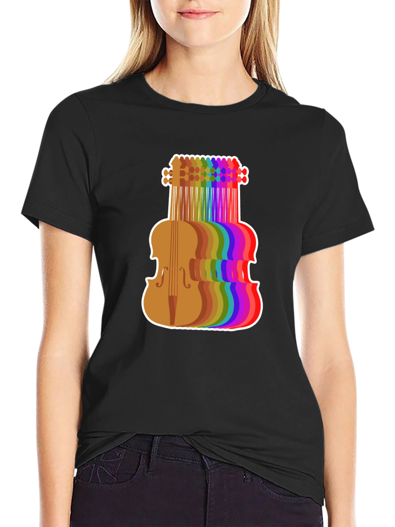 Rainbow Violin Graphic Tee - Musicians Black T-Shirt