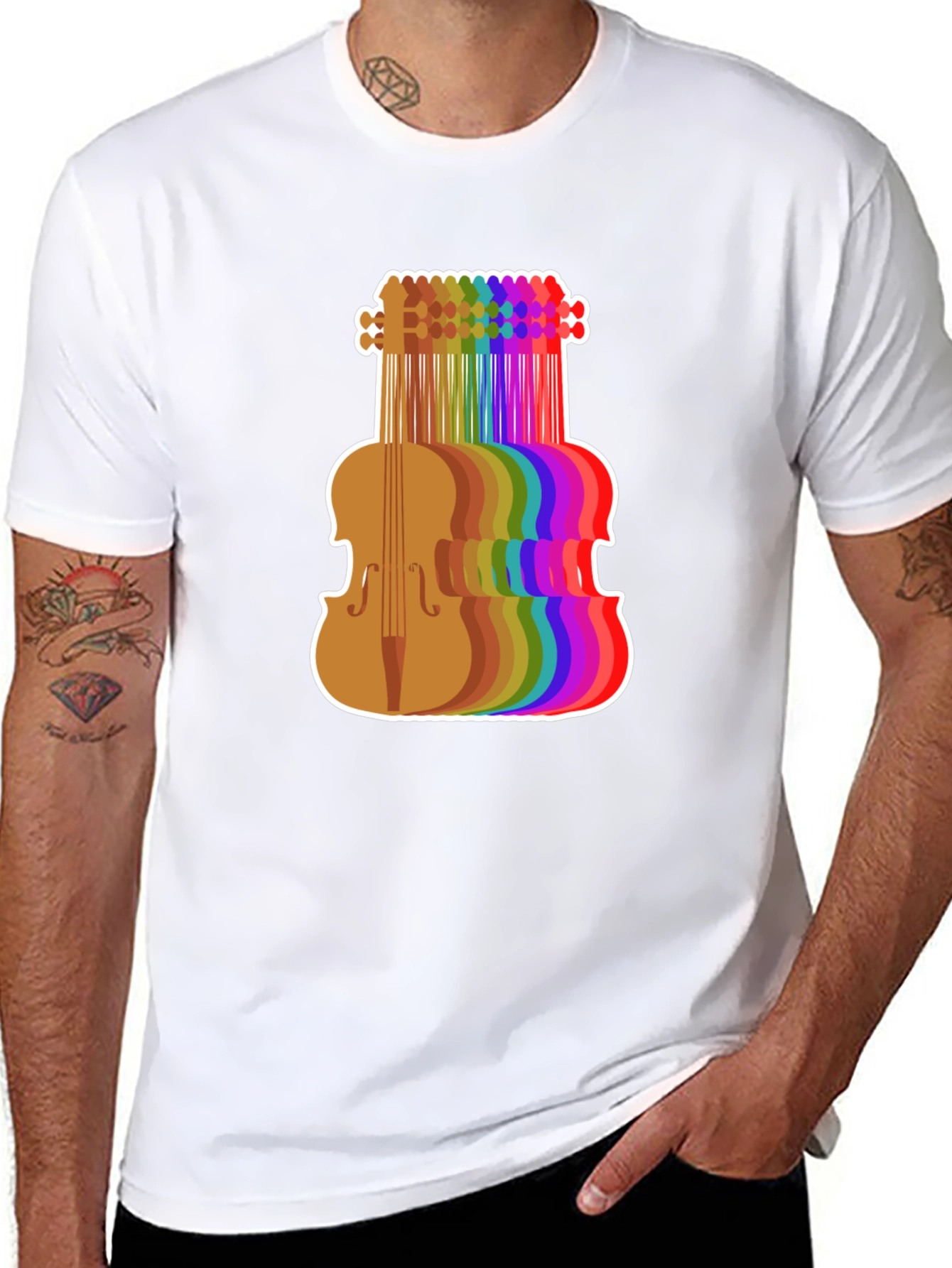 Rainbow Violin Graphic Tee - Musicians Black T-Shirt
