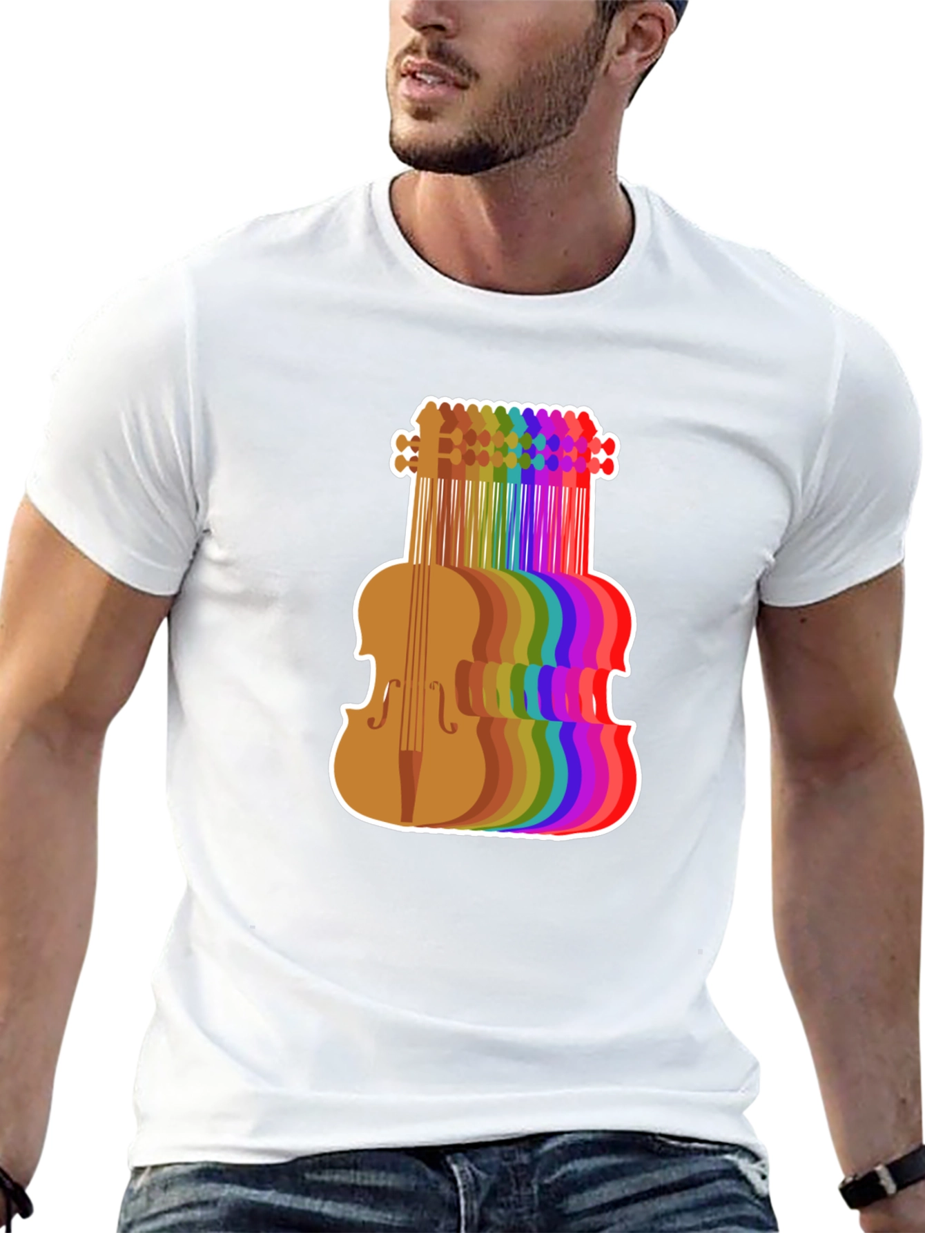 Rainbow Violin Graphic Tee - Musicians Black T-Shirt