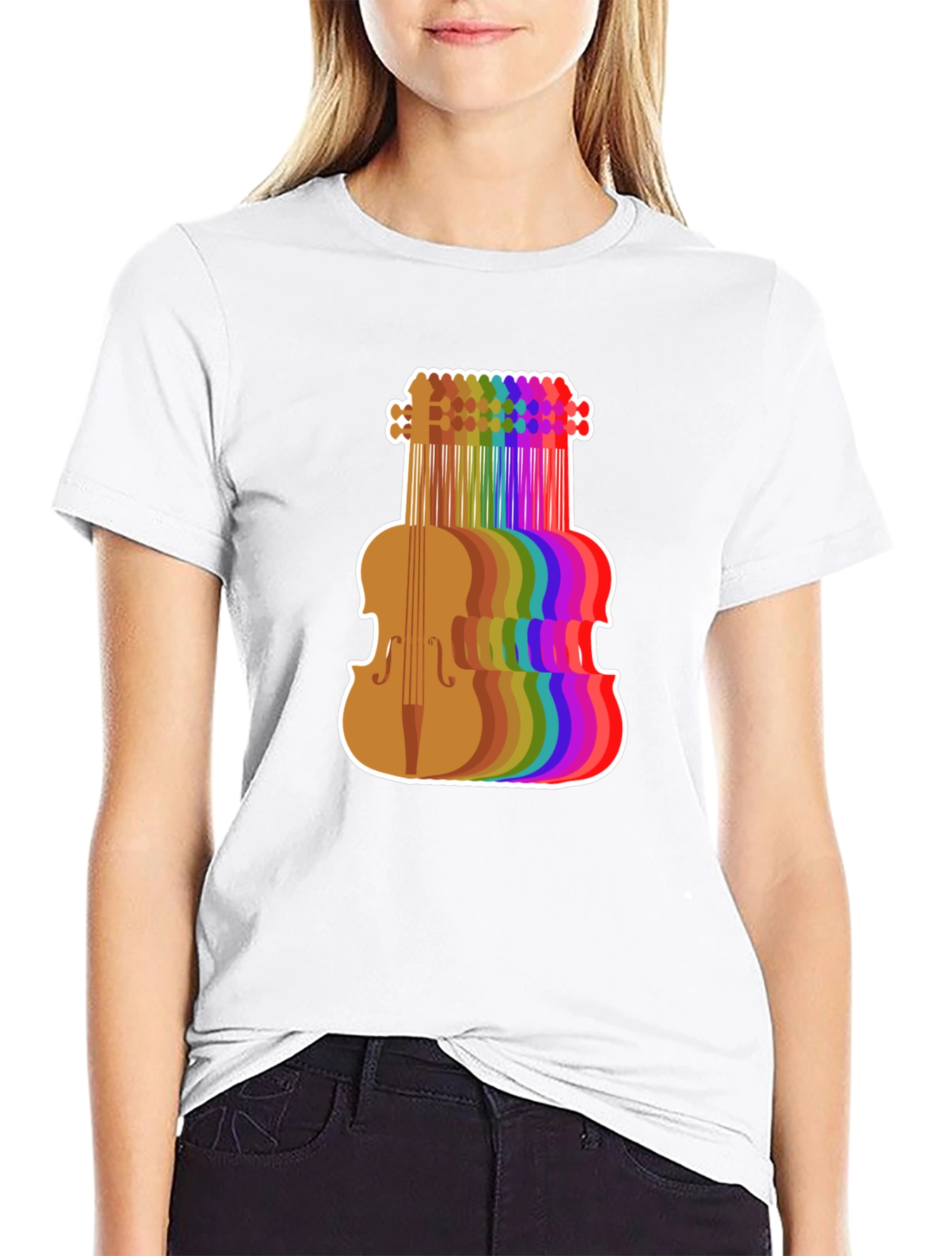 Rainbow Violin Graphic Tee - Musicians Black T-Shirt