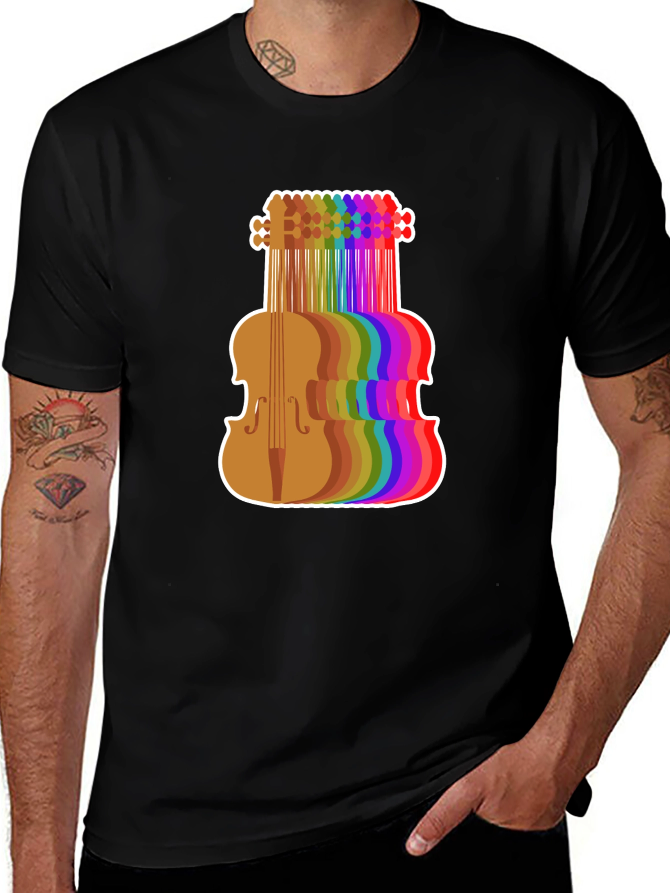 Rainbow Violin Graphic Tee - Musicians Black T-Shirt