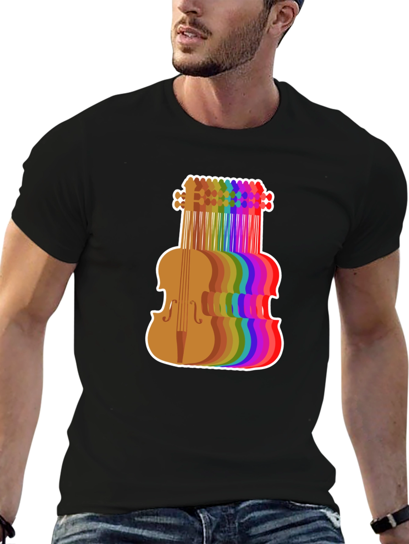 Rainbow Violin Graphic Tee - Musicians Black T-Shirt