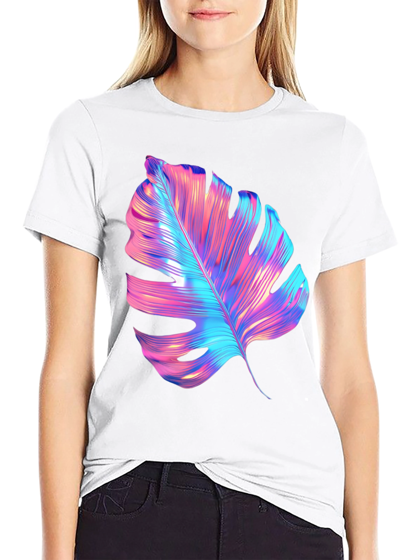 Neon Monstera Leaf Graphic Tee
