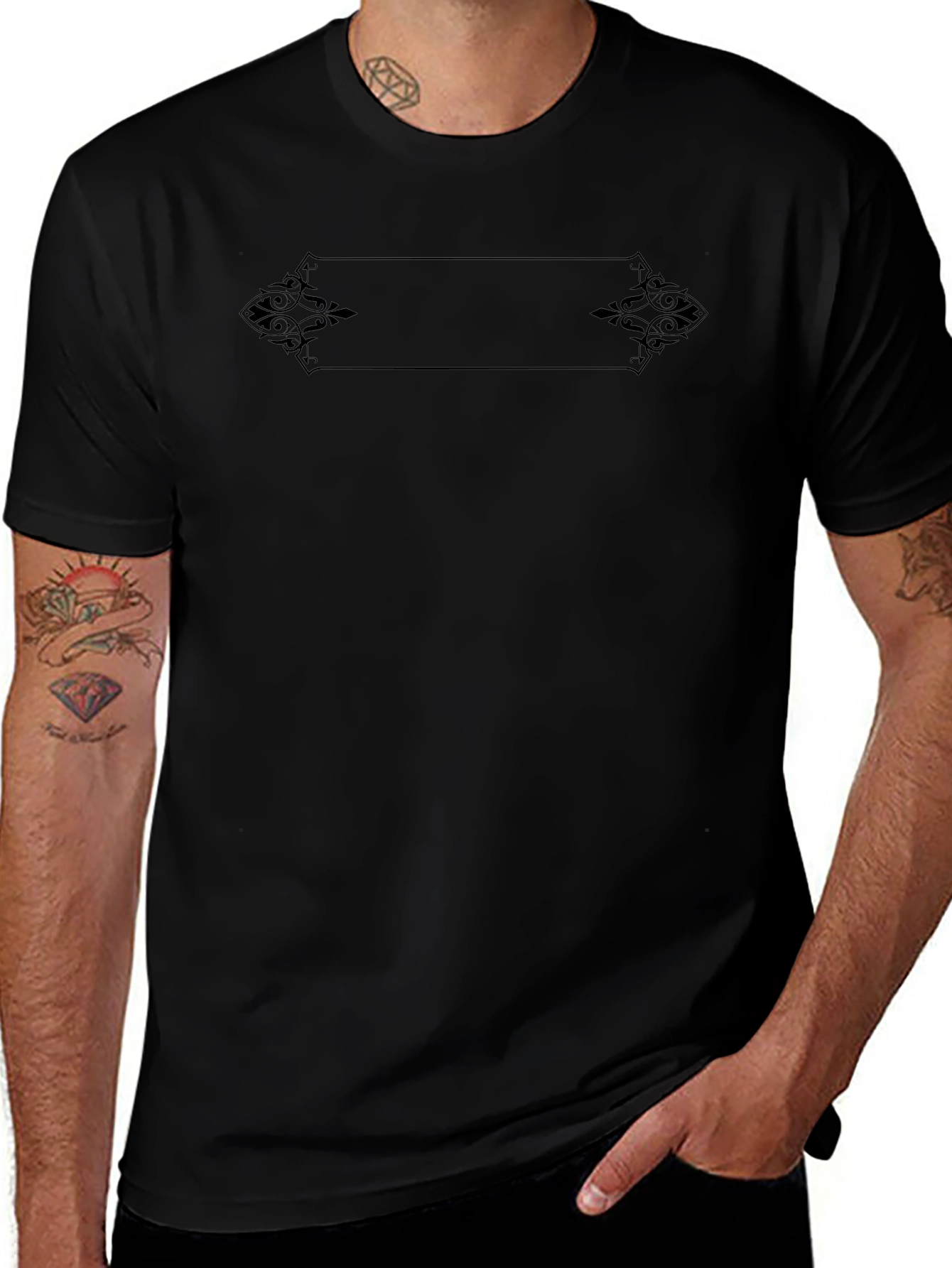 Elegant Black T-Shirt with Decorative Graphic