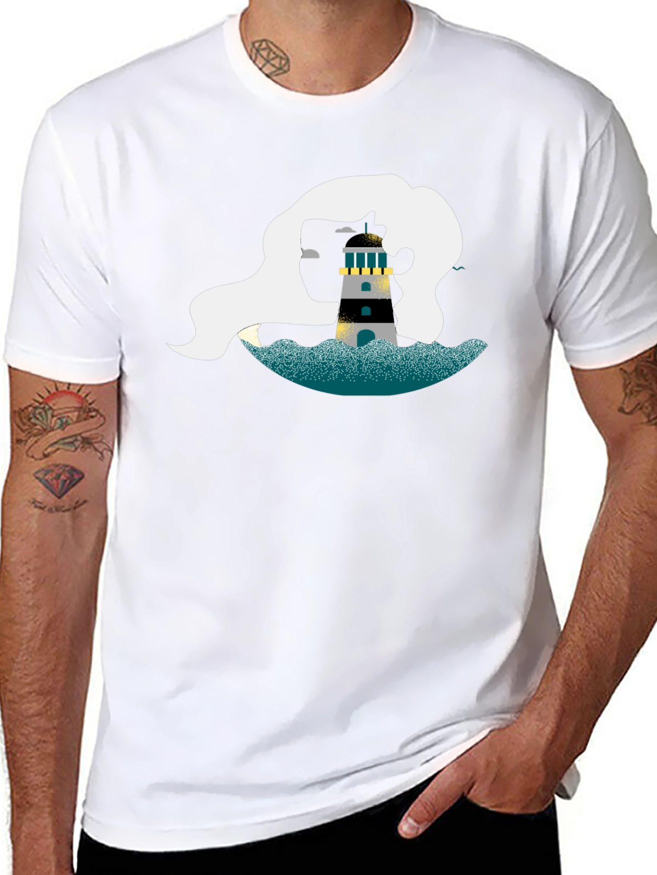 Nautical Lighthouse Graphic Tee - Black