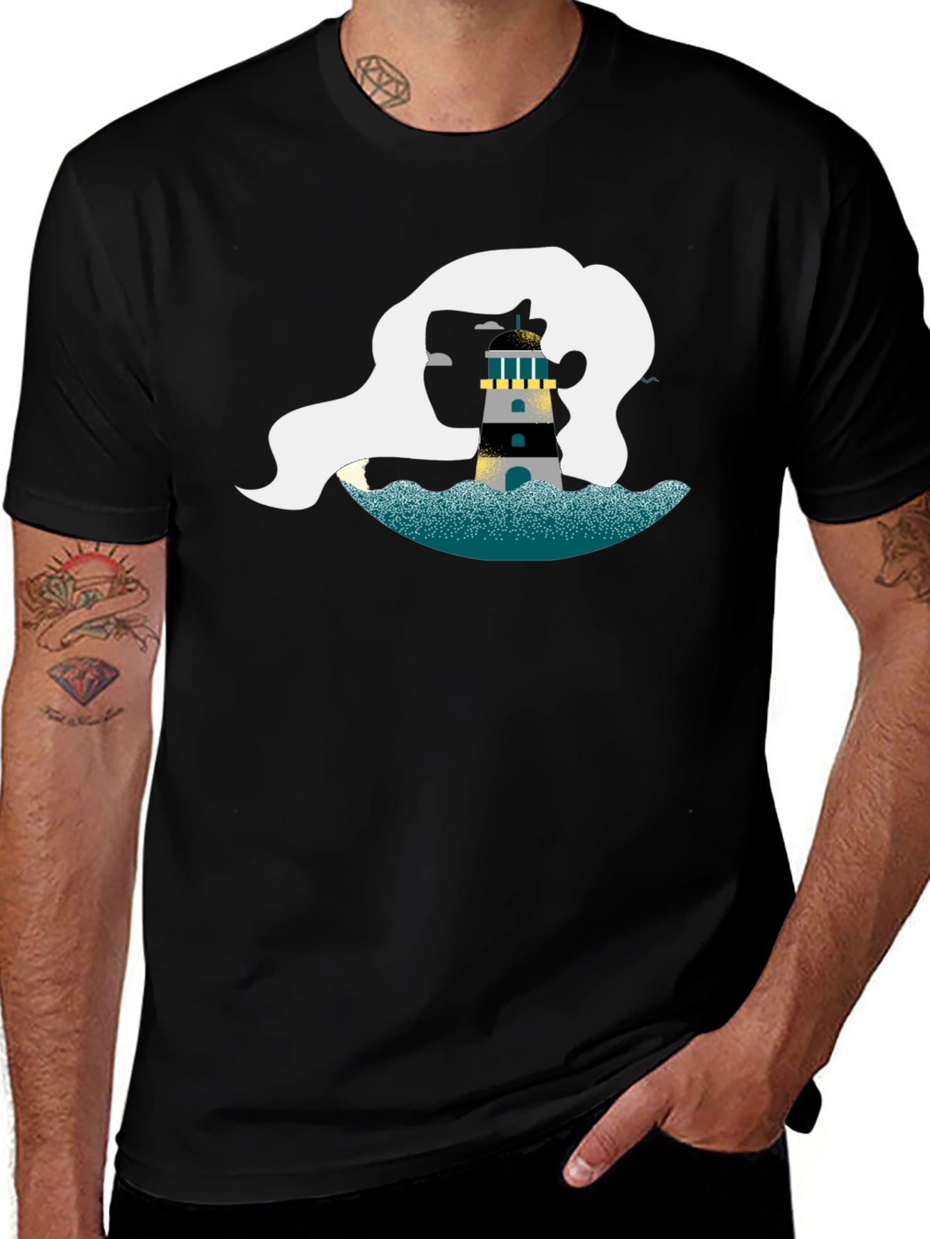 Nautical Lighthouse Graphic Tee - Black