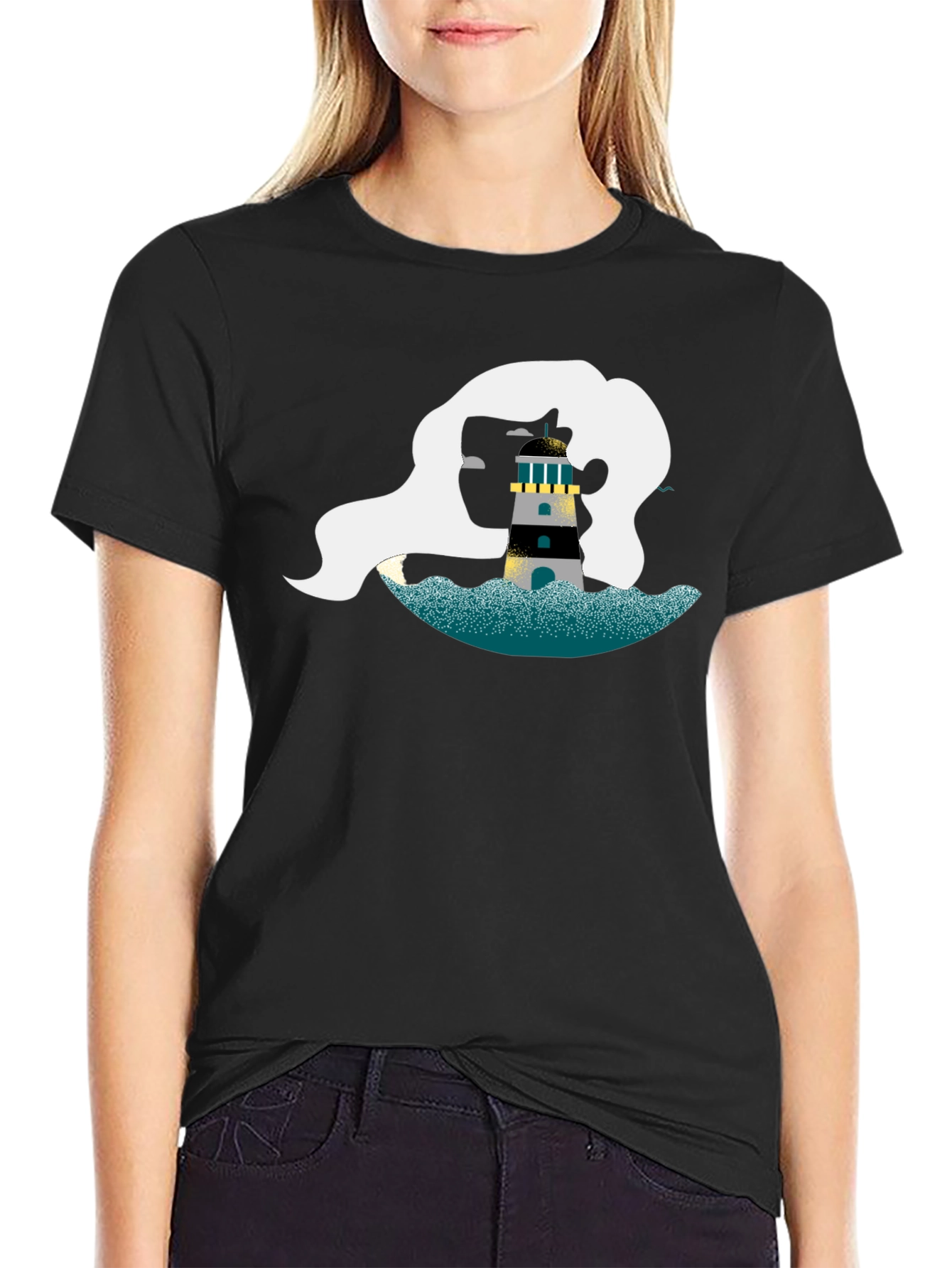 Nautical Lighthouse Graphic Tee - Black