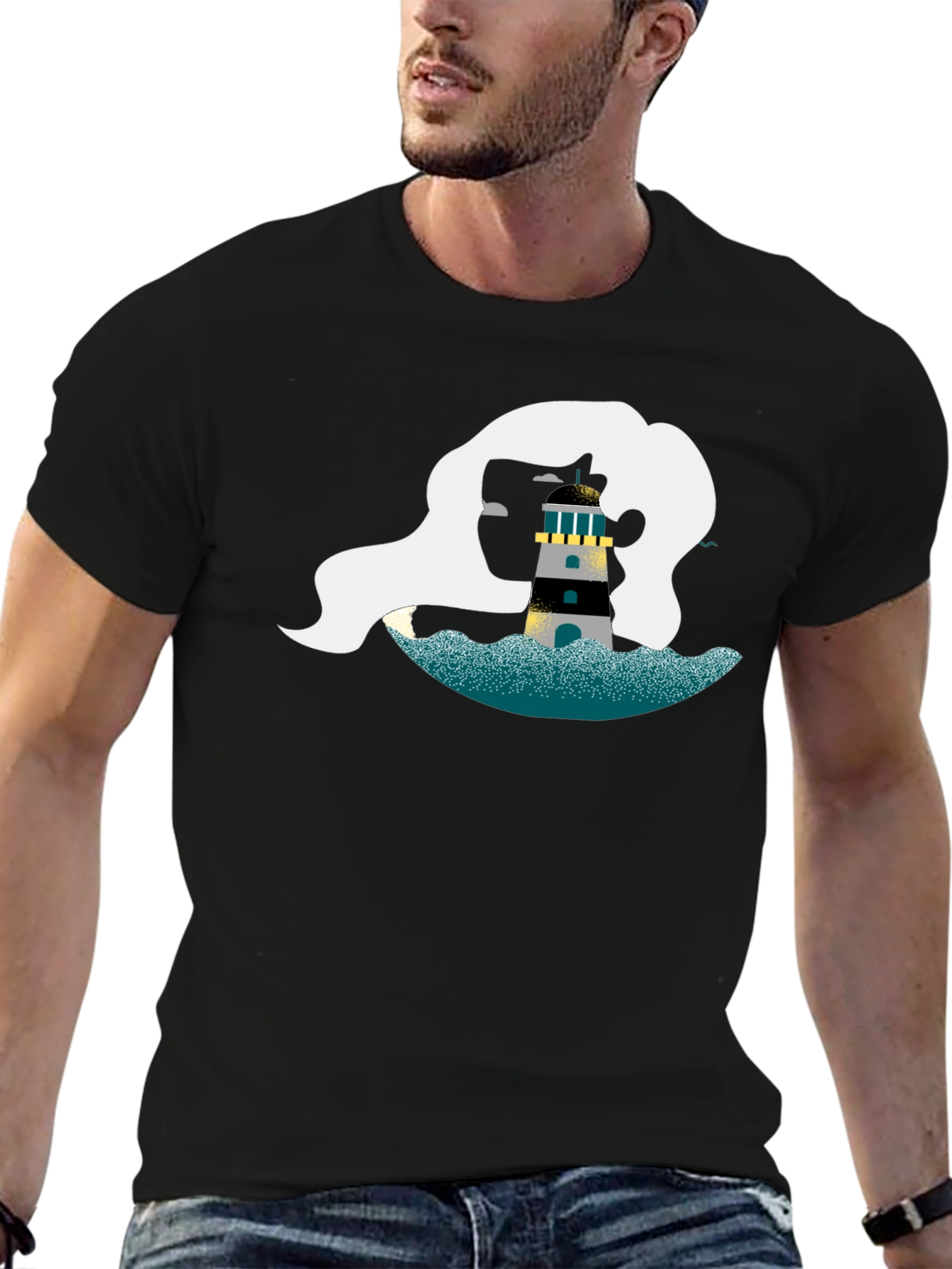 Nautical Lighthouse Graphic Tee - Black