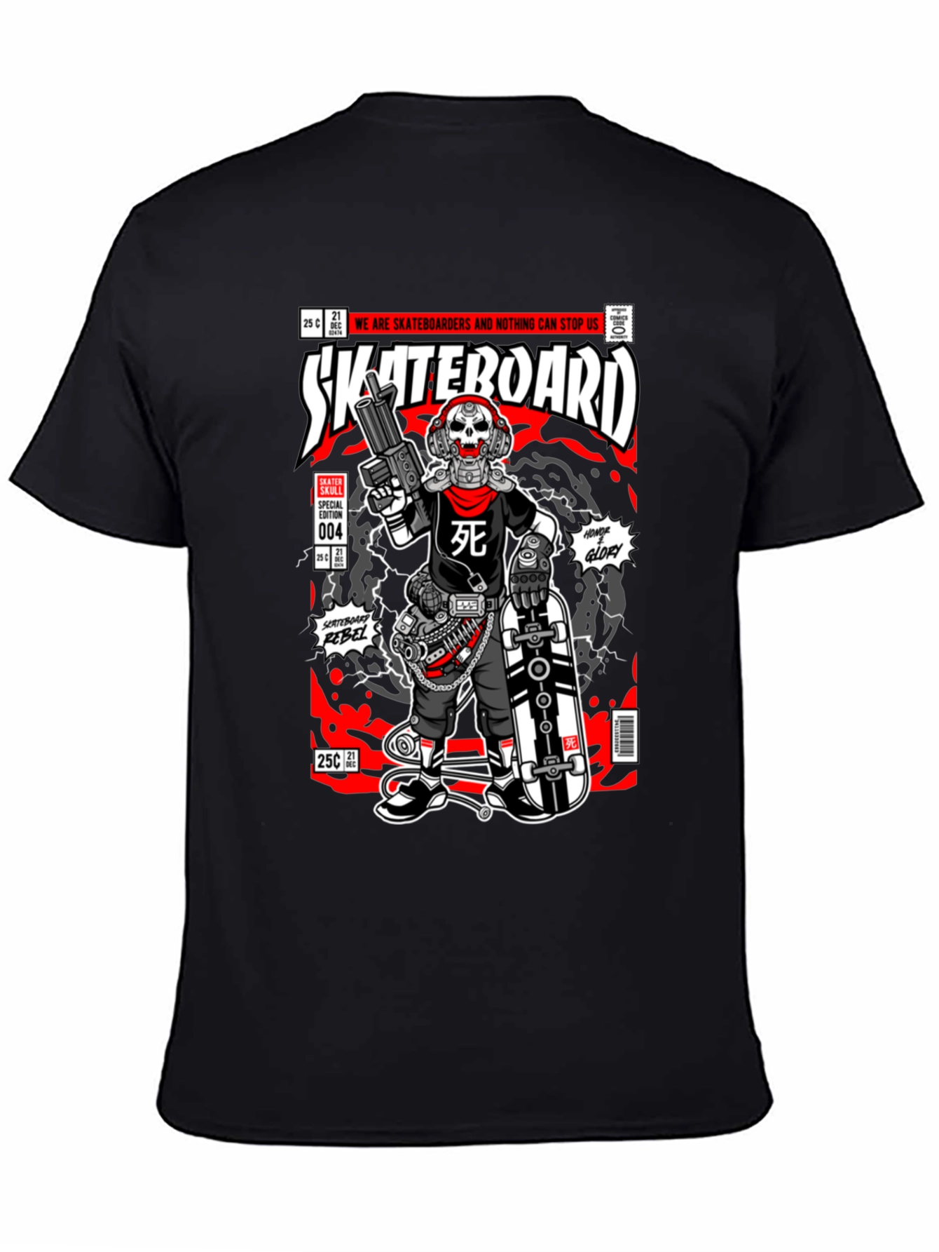 Skateboard Skull Comic Graphic Tee