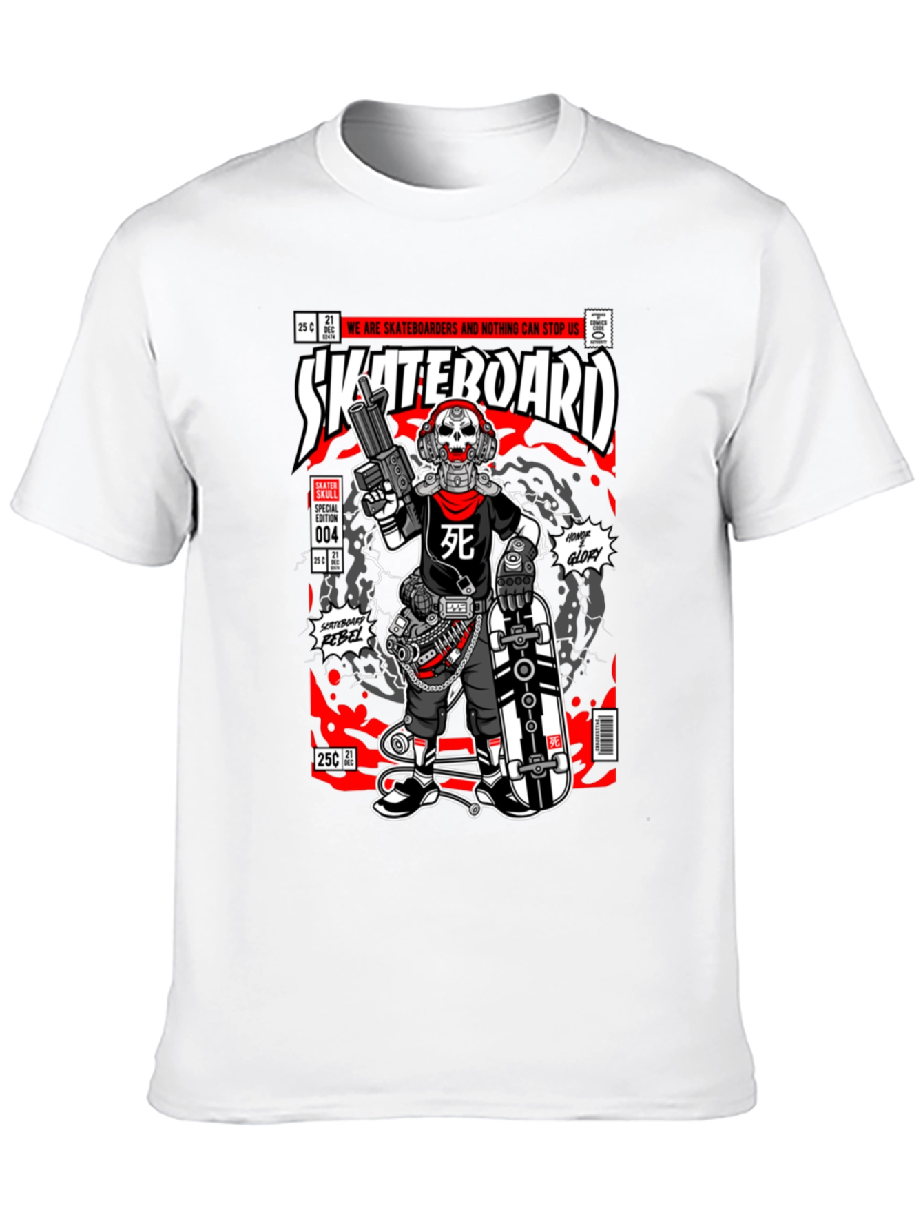 Skateboard Skull Comic Graphic Tee