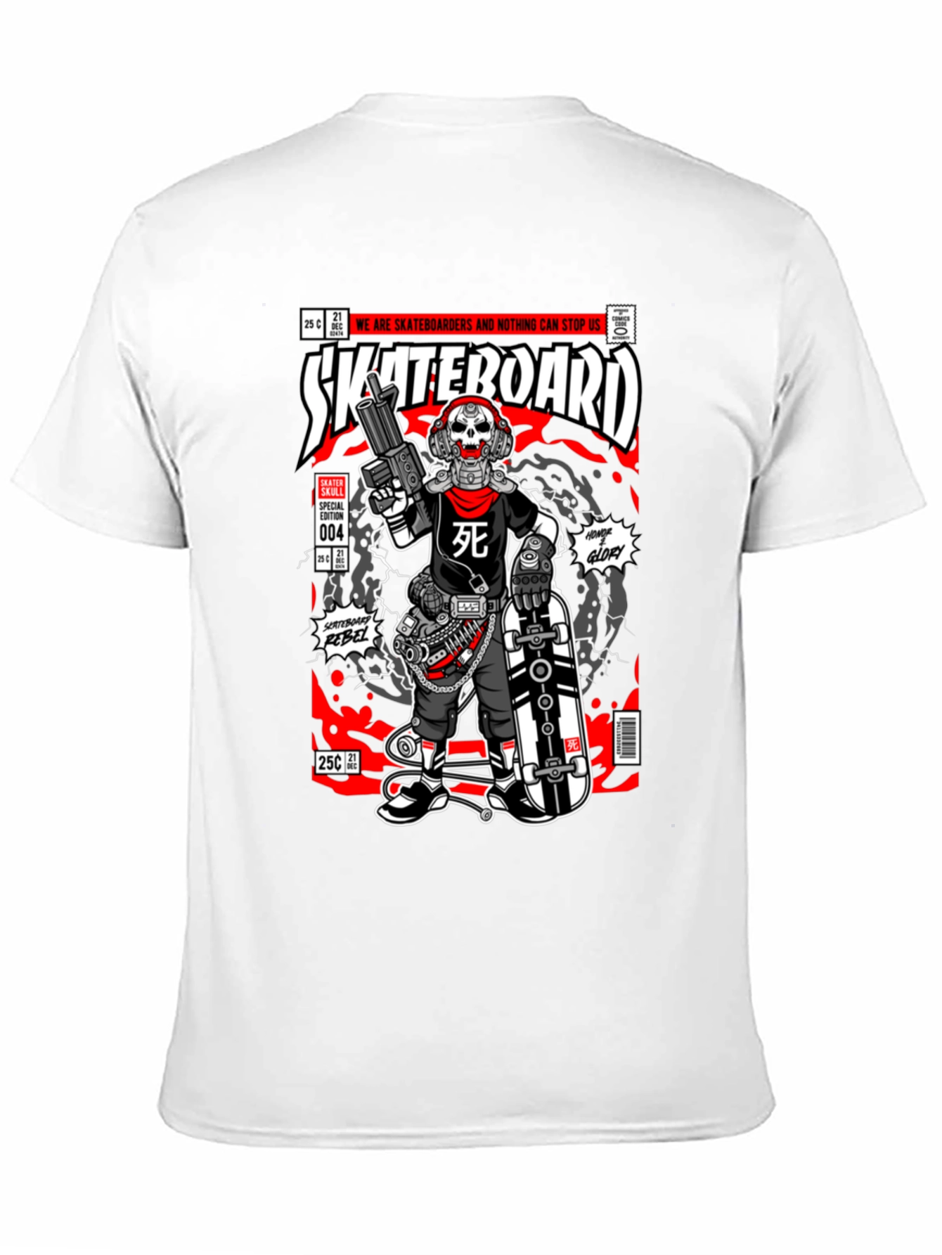 Skateboard Skull Comic Graphic Tee