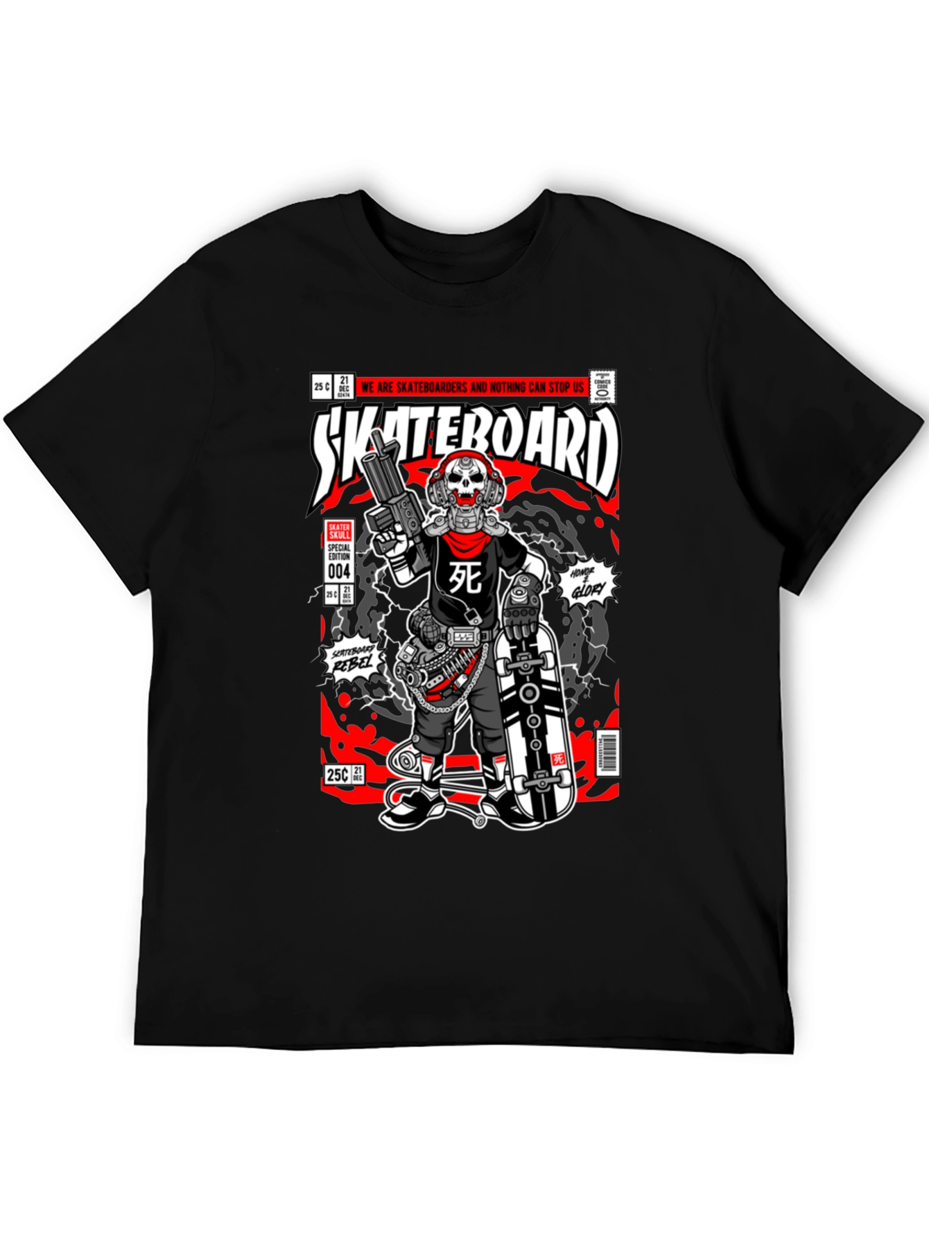 Skateboard Skull Comic Graphic Tee