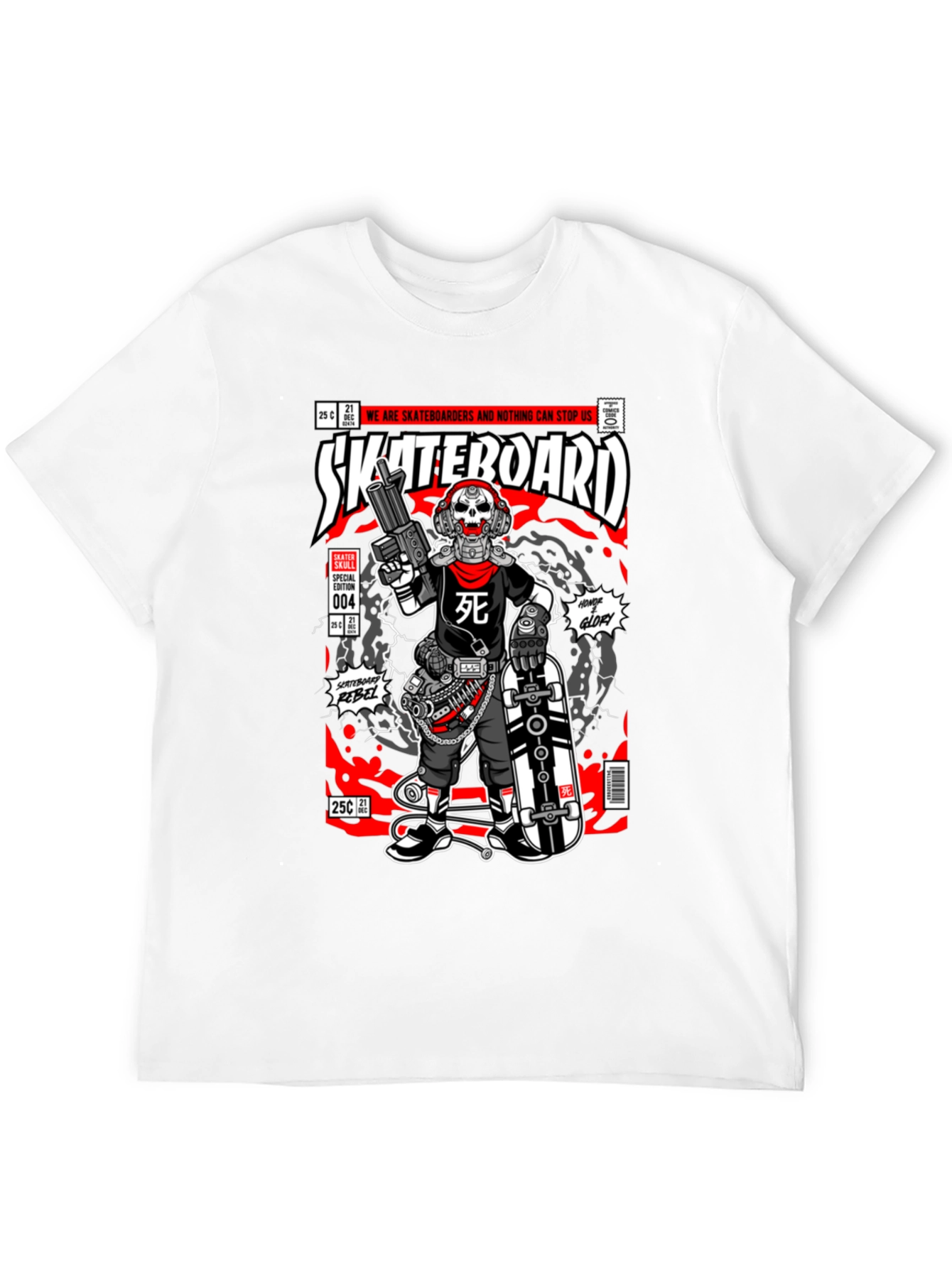 Skateboard Skull Comic Graphic Tee