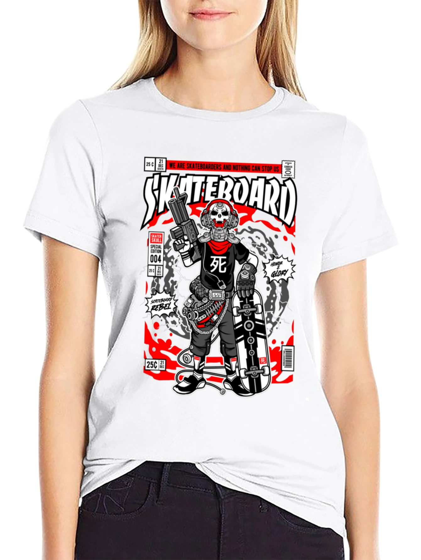 Skateboard Skull Comic Graphic Tee