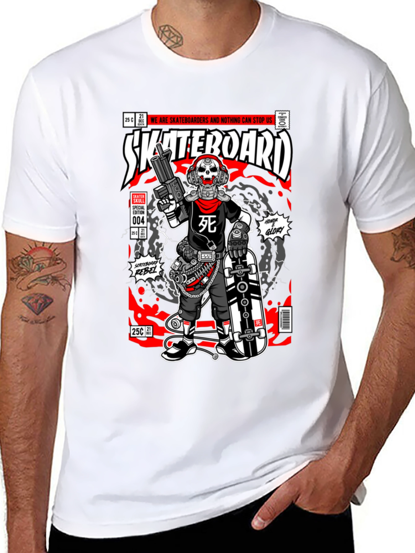 Skateboard Skull Comic Graphic Tee