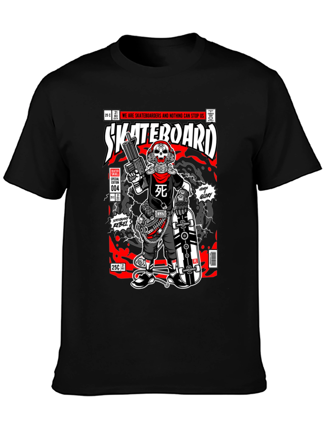 Skateboard Skull Comic Graphic Tee