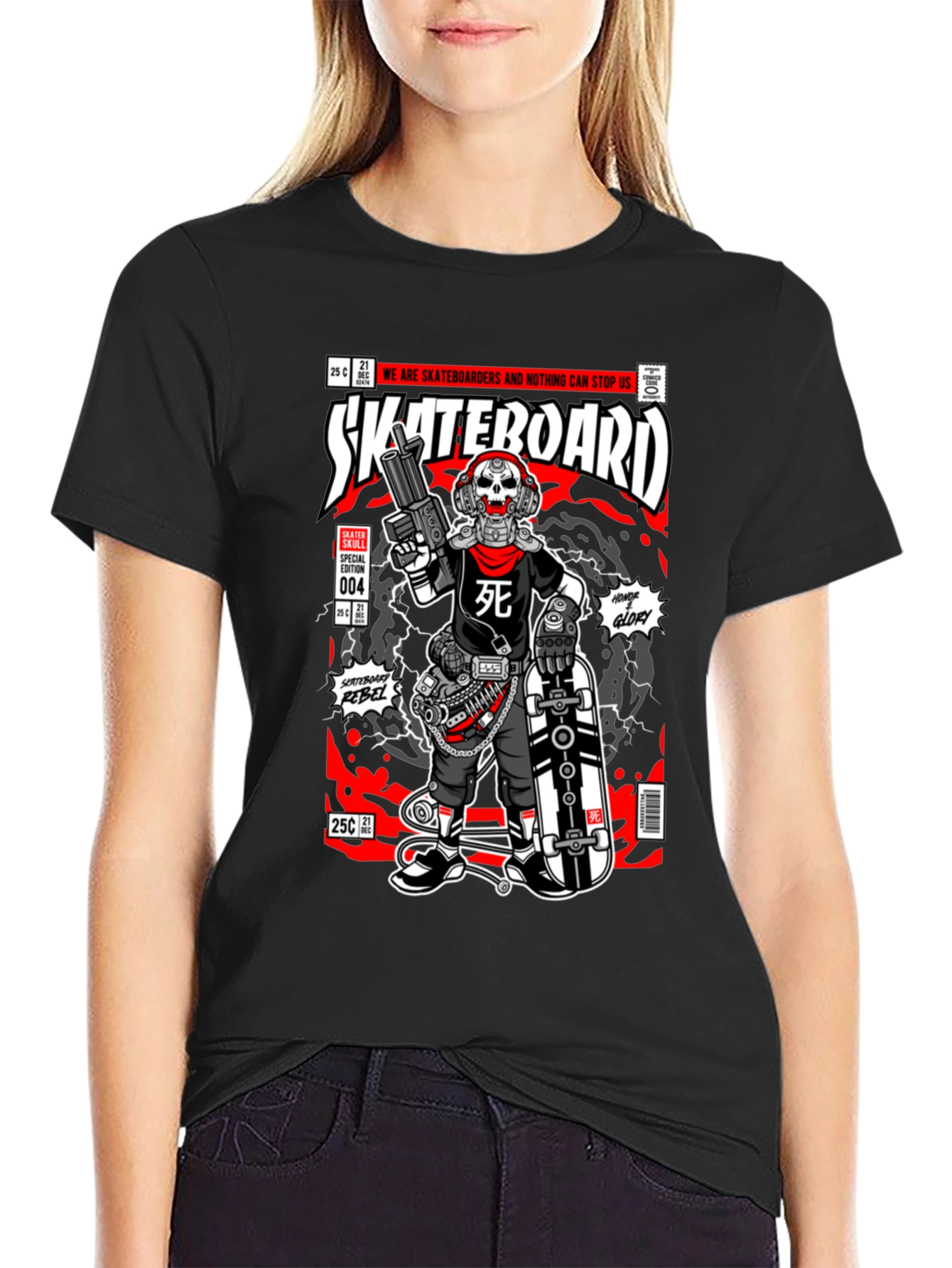 Skateboard Skull Comic Graphic Tee