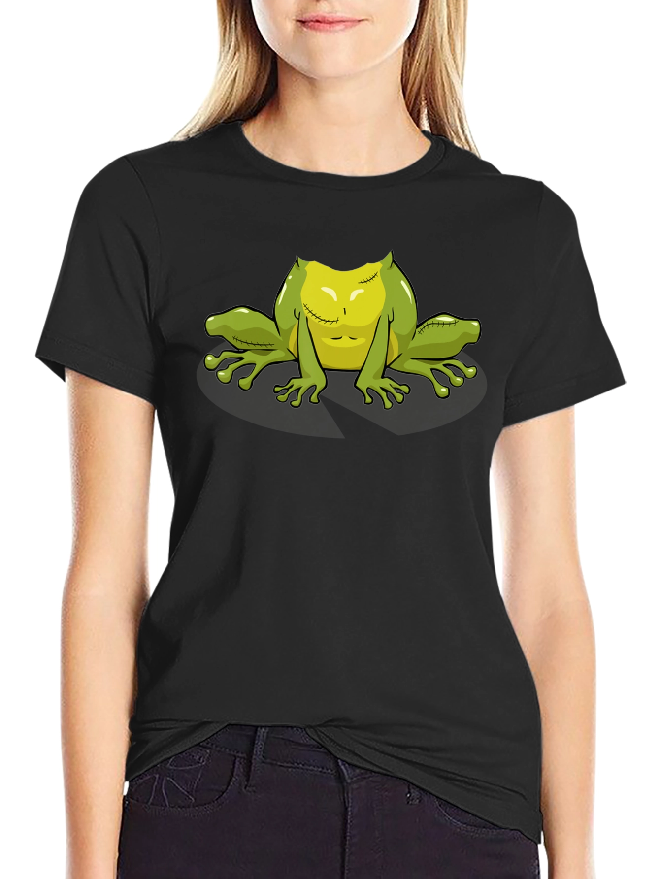 Zombie Frog Graphic Tee - Black Cotton T-Shirt