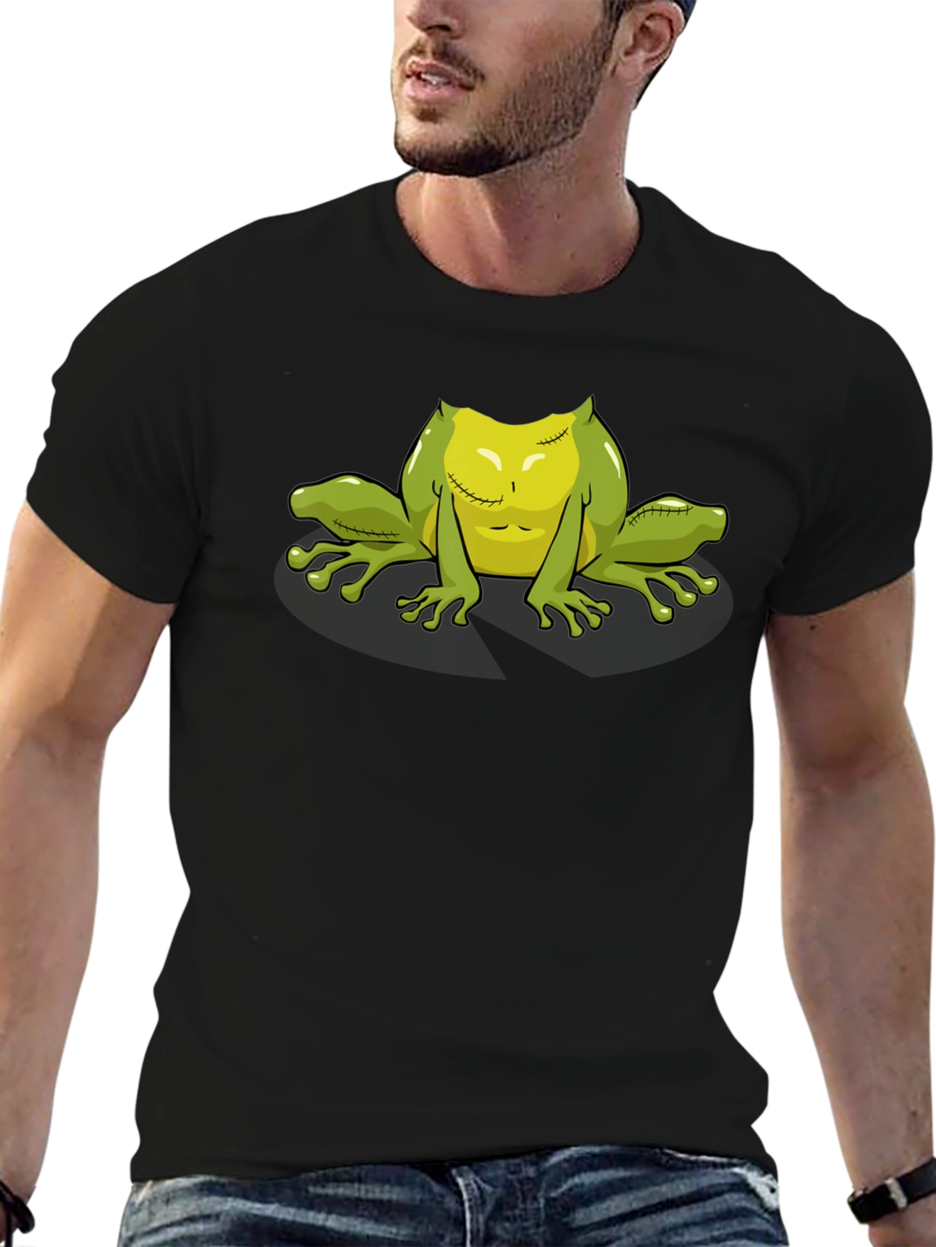 Zombie Frog Graphic Tee - Black Cotton T-Shirt