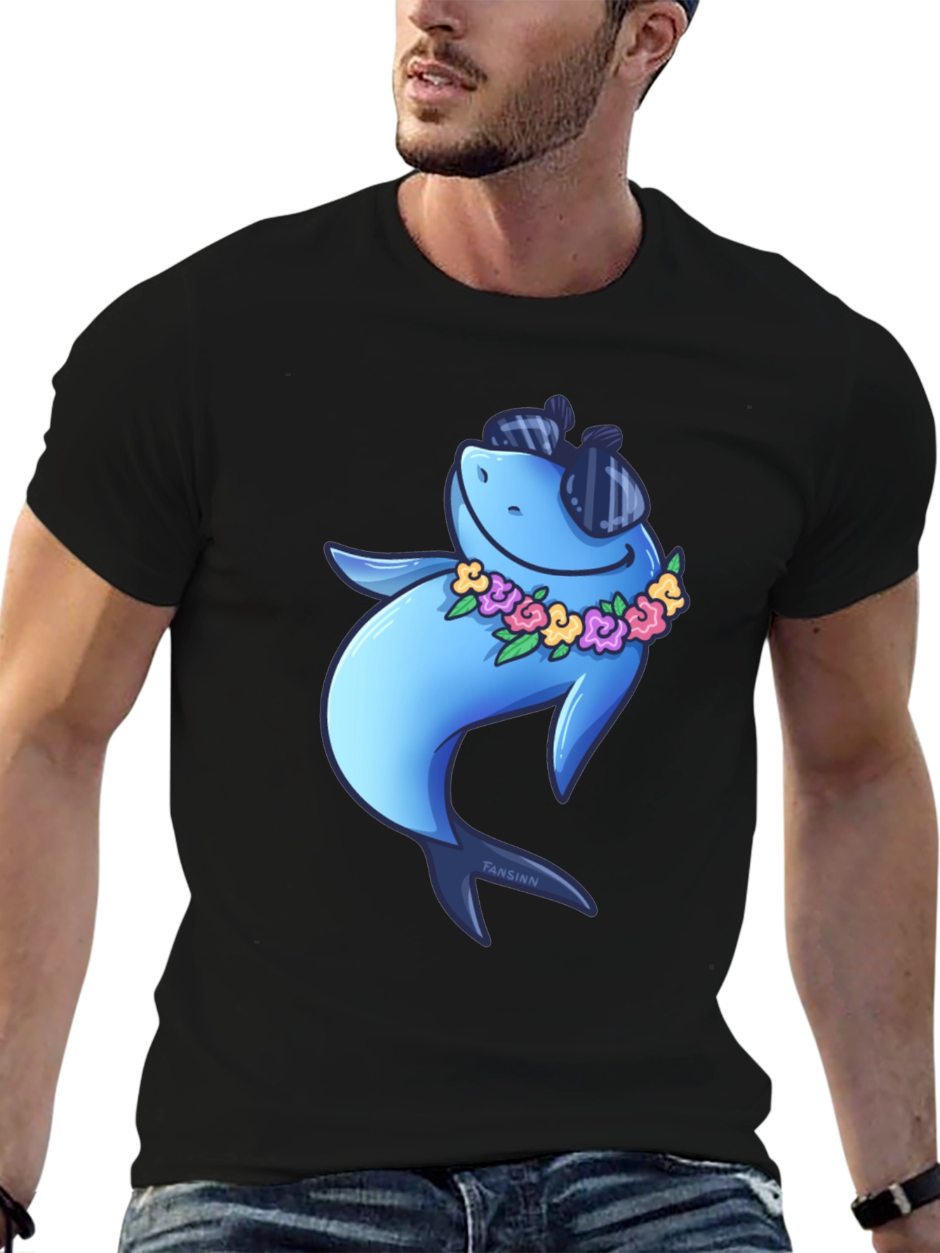 Cool Shark Graphic Tee - Black Cotton T-Shirt