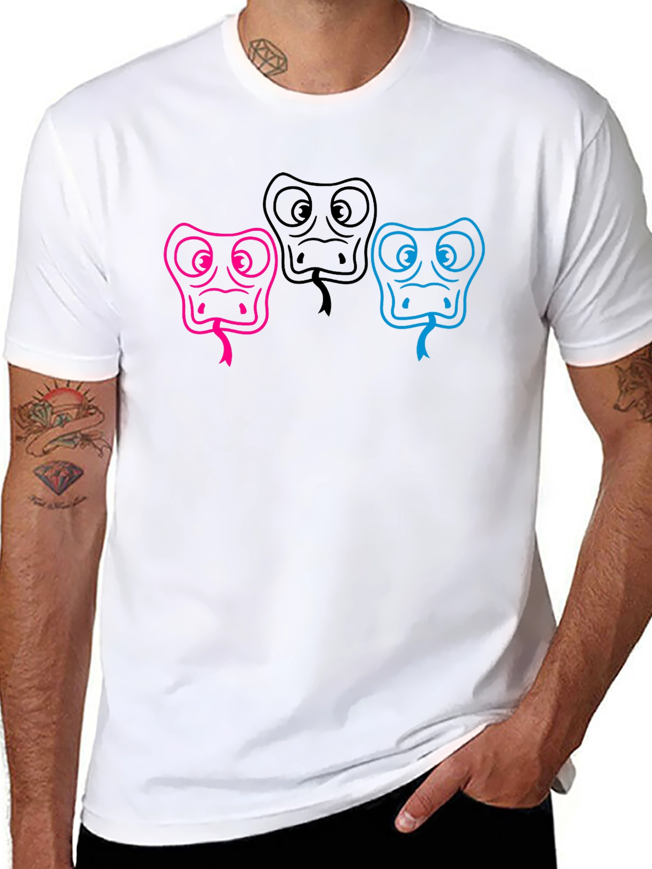 Three Snake Heads Black T-Shirt