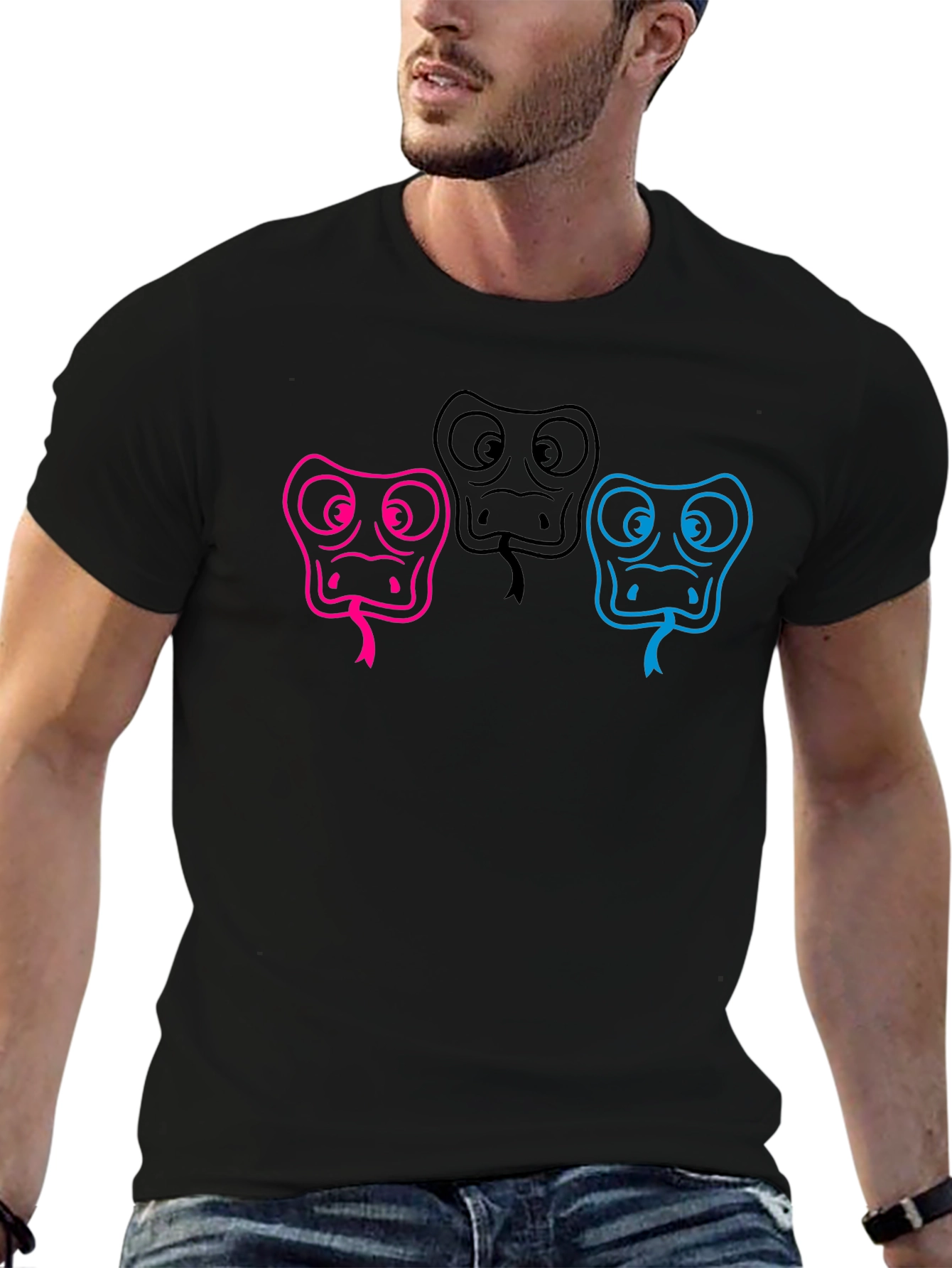 Three Snake Heads Black T-Shirt