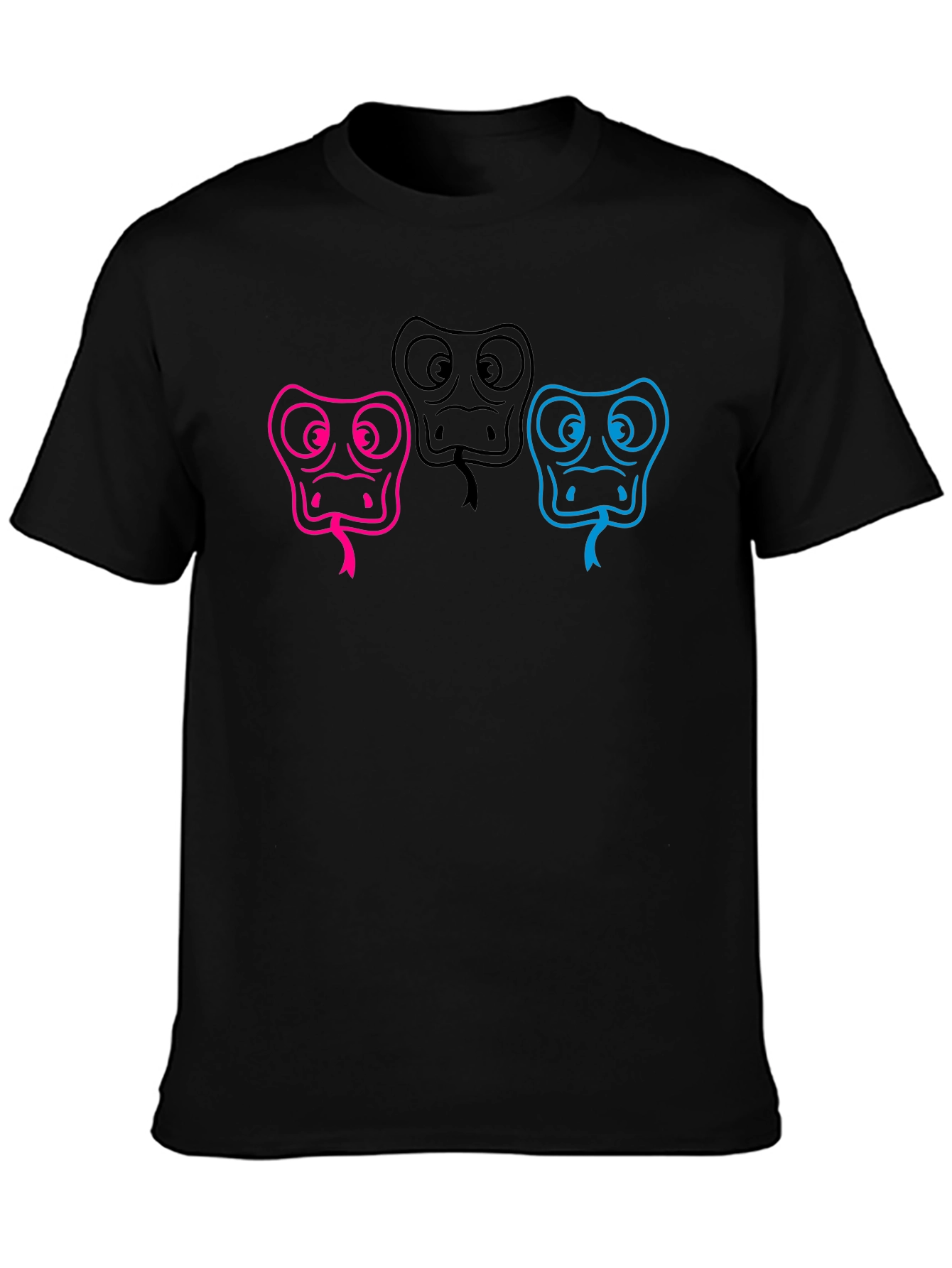 Three Snake Heads Black T-Shirt