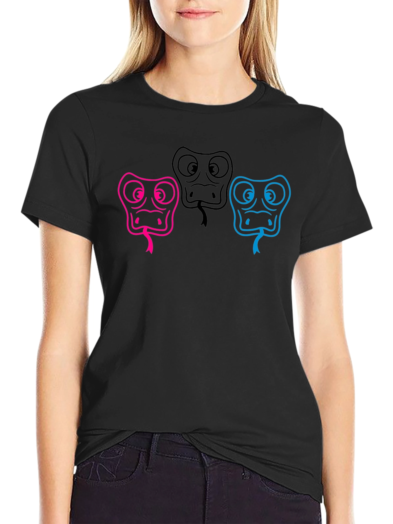Three Snake Heads Black T-Shirt
