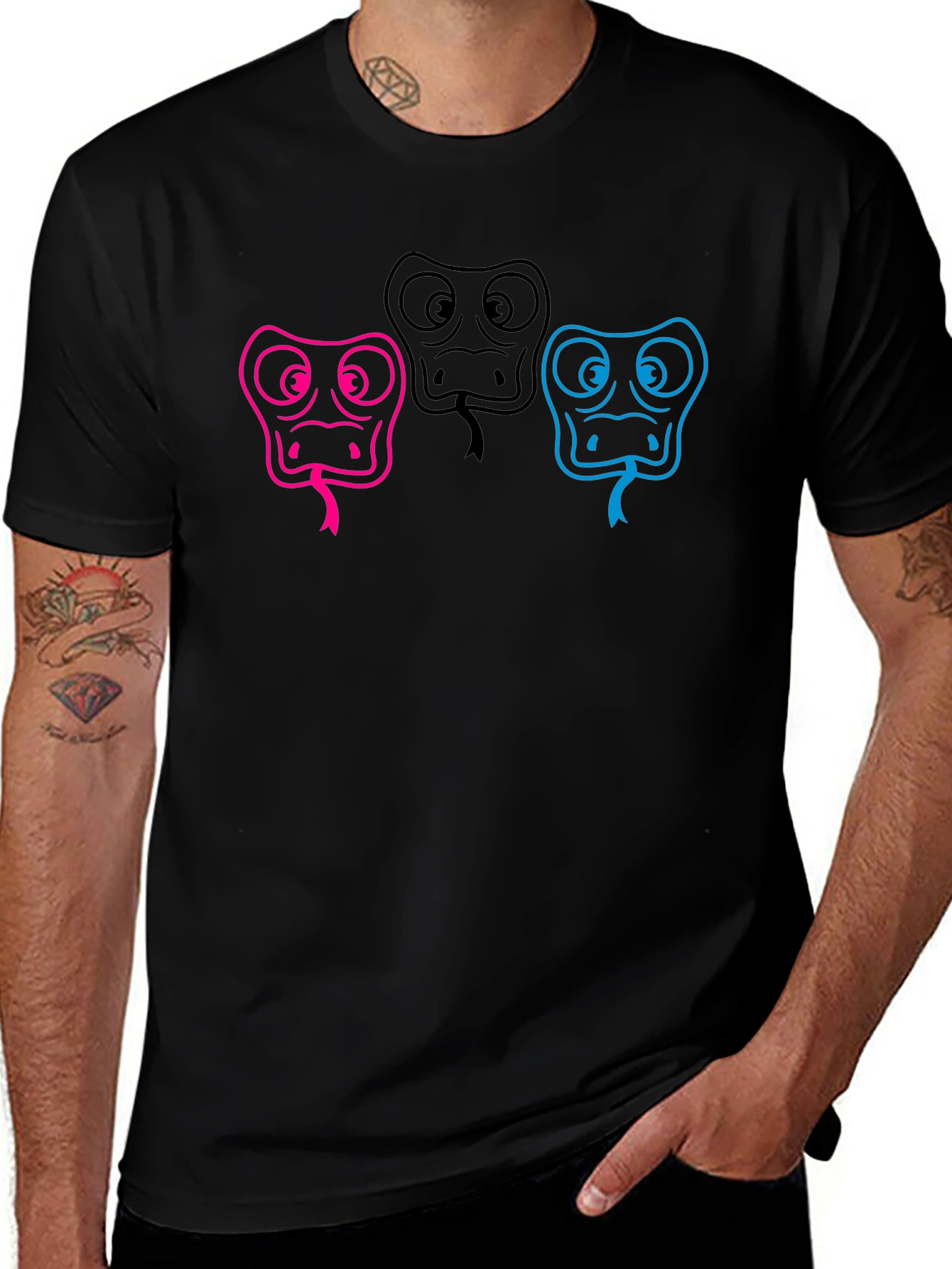 Three Snake Heads Black T-Shirt