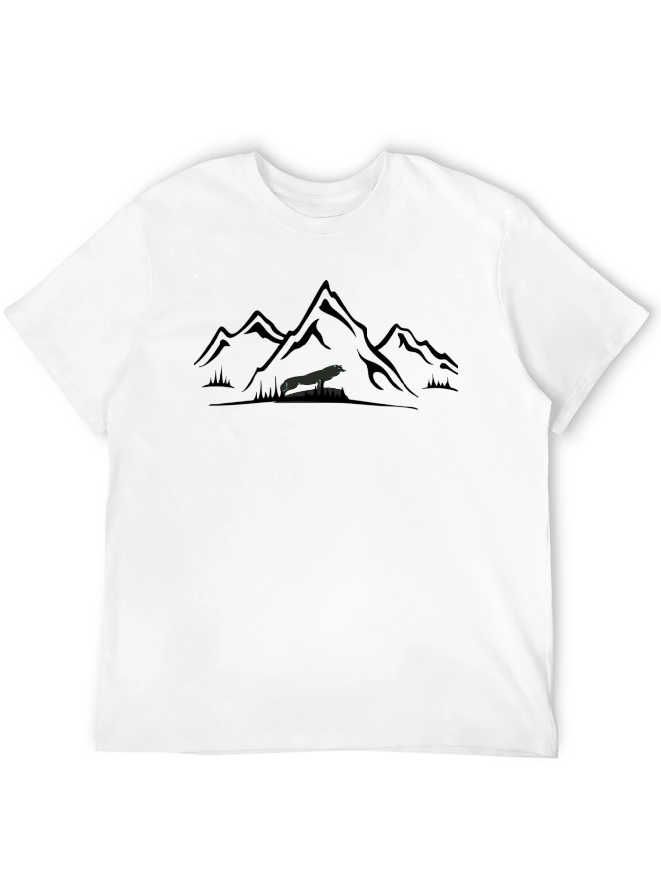 Mountains & Wolf Graphic Tee - Black Cotton T-Shirt