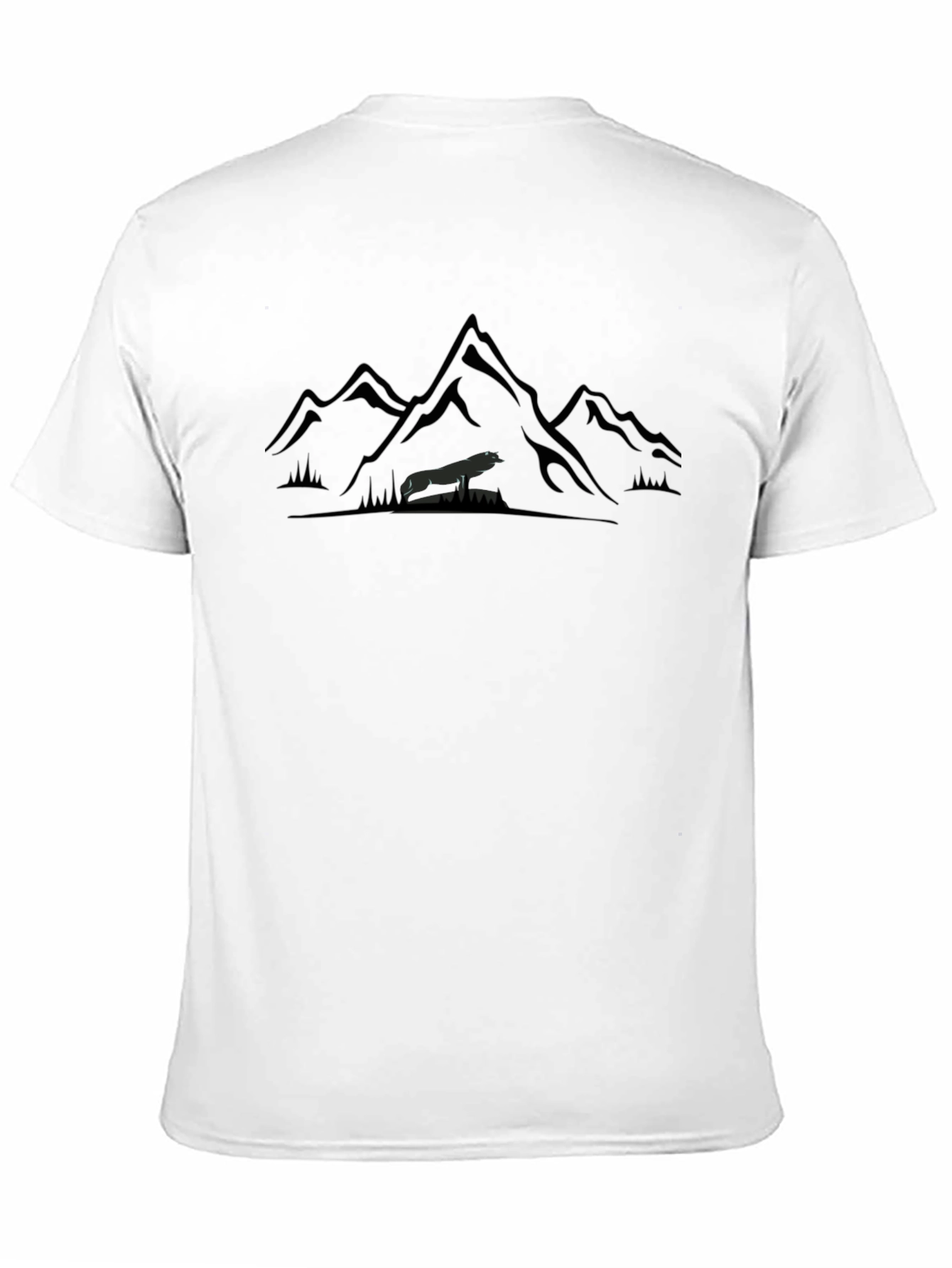 Mountains & Wolf Graphic Tee - Black Cotton T-Shirt