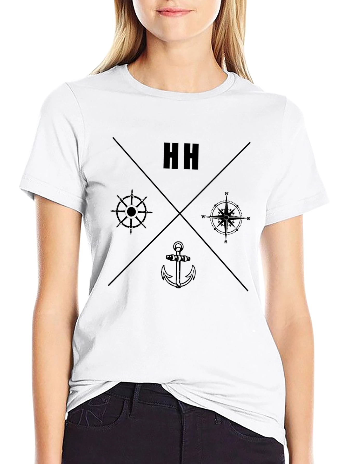 Nautical Theme Black T-Shirt