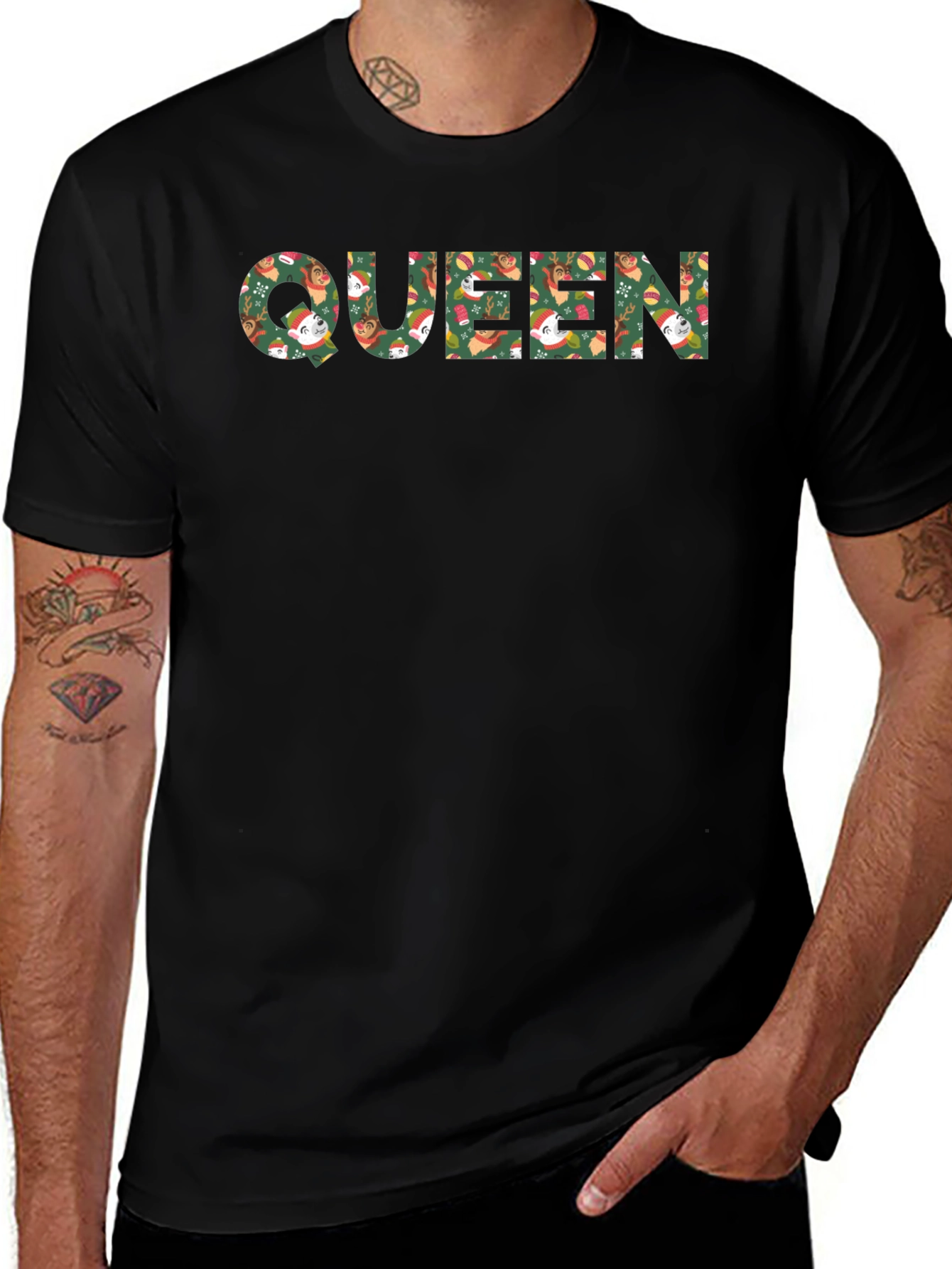 Queen Christmas Sloth Patterned Black T-Shirt