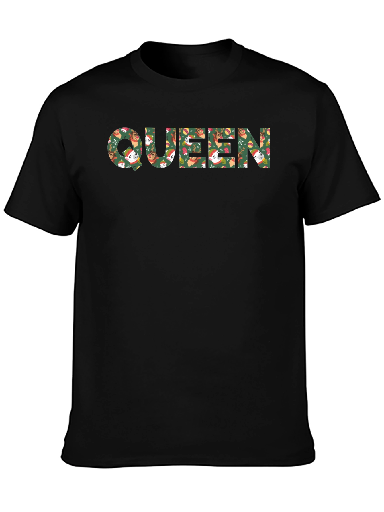 Queen Christmas Sloth Patterned Black T-Shirt