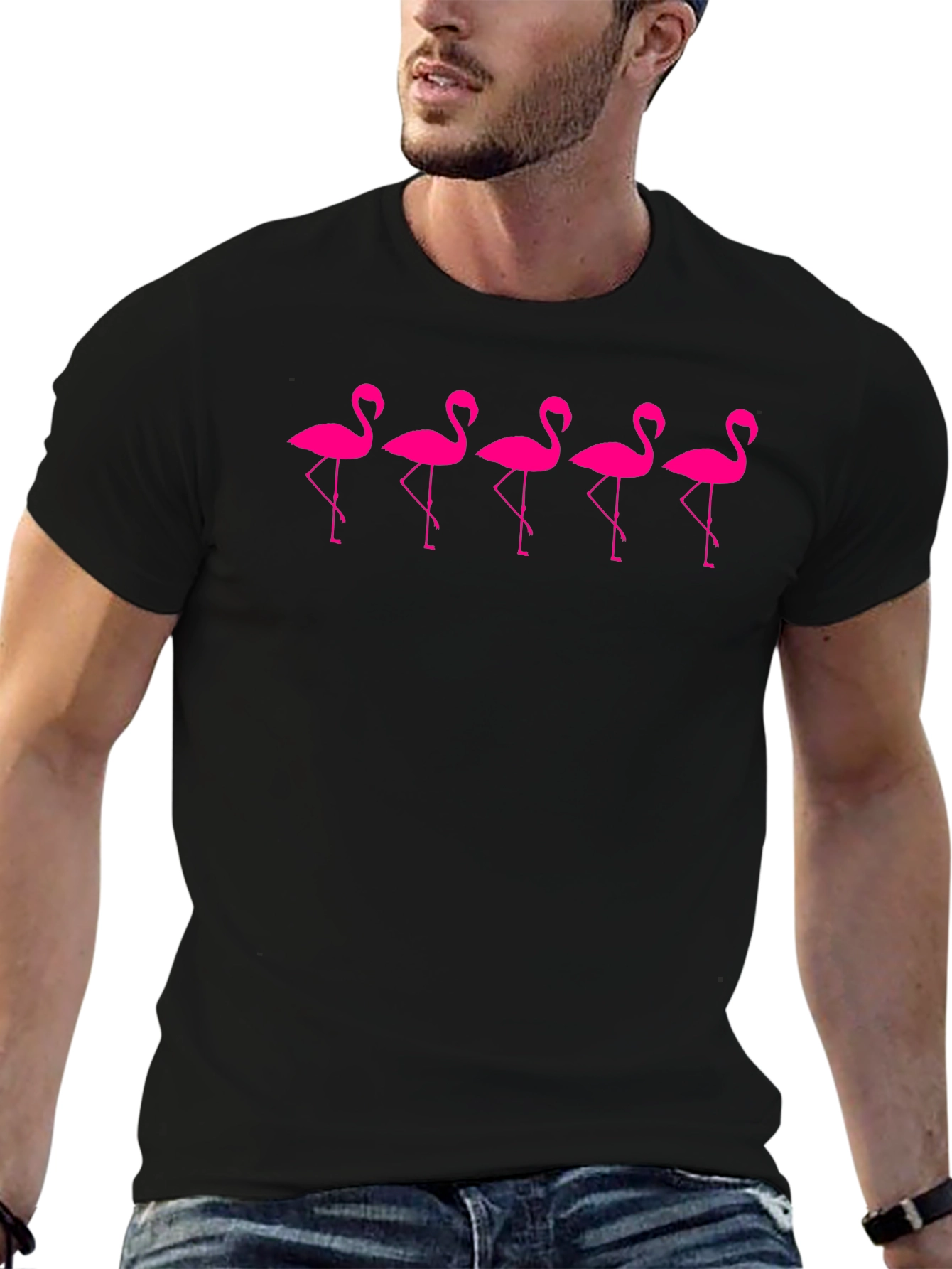 Flamingo Print T-Shirt - Stylish Black Tee