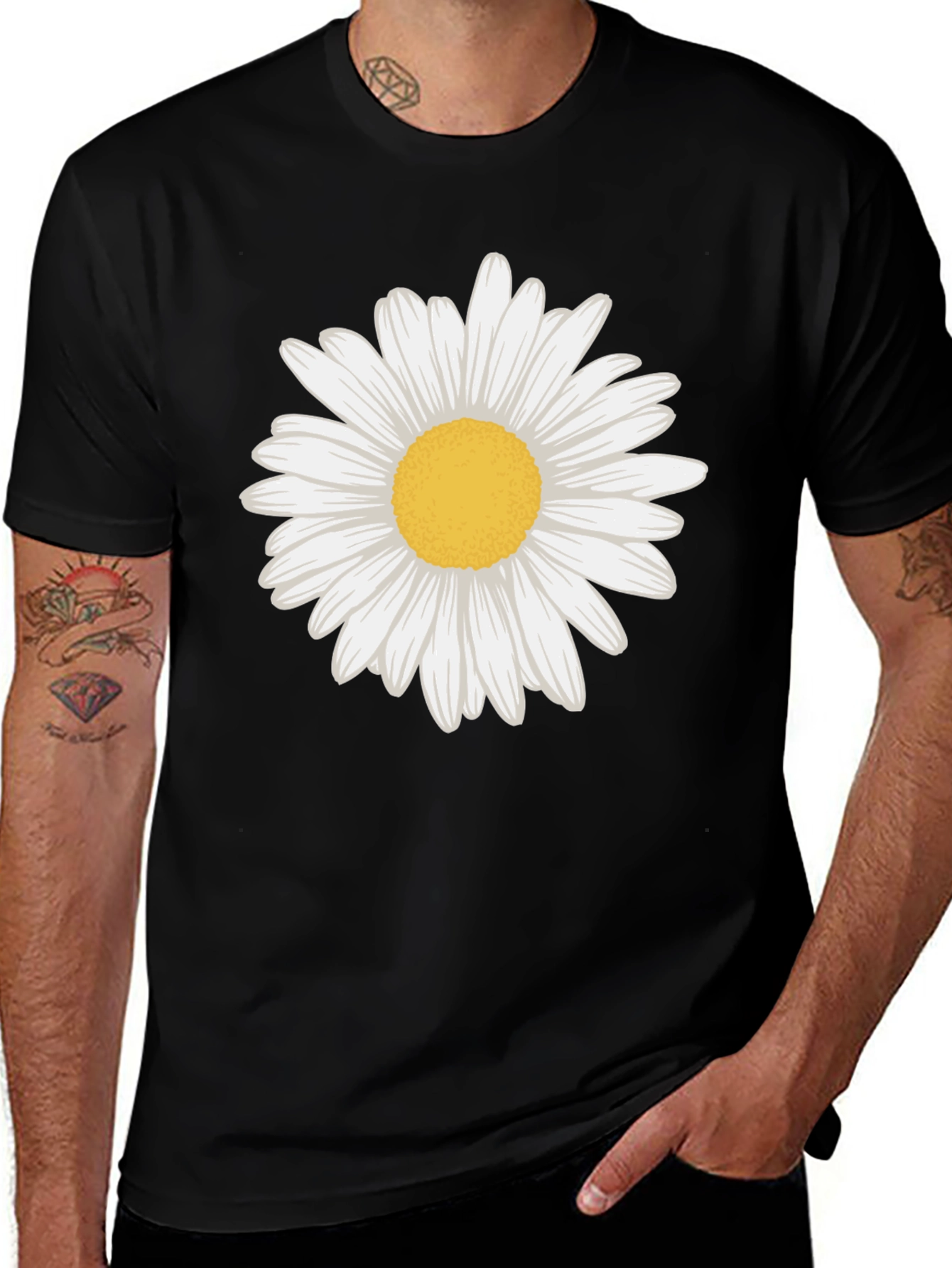 Daisy Graphic Tee - Black Cotton Blend Casual Wear