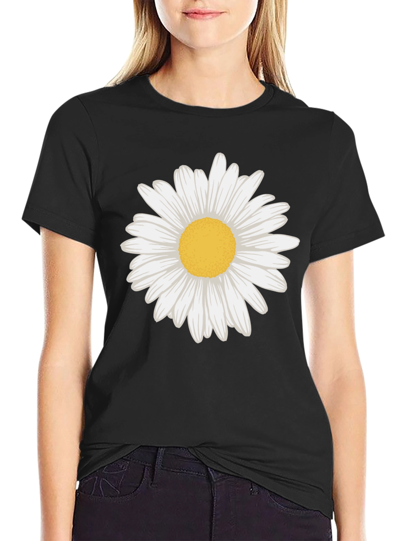 Daisy Graphic Tee - Black Cotton Blend Casual Wear