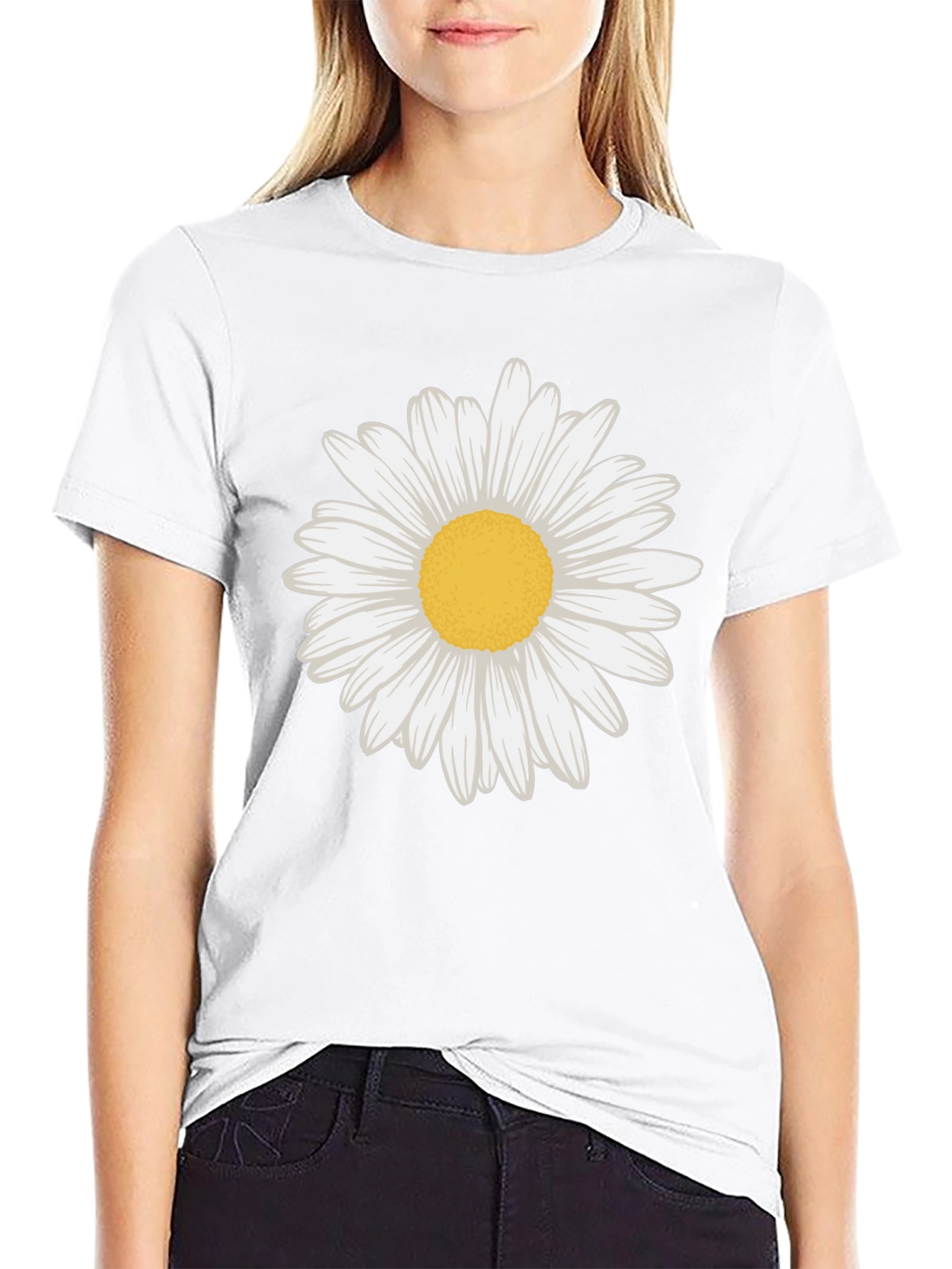 Daisy Graphic Tee - Black Cotton Blend Casual Wear