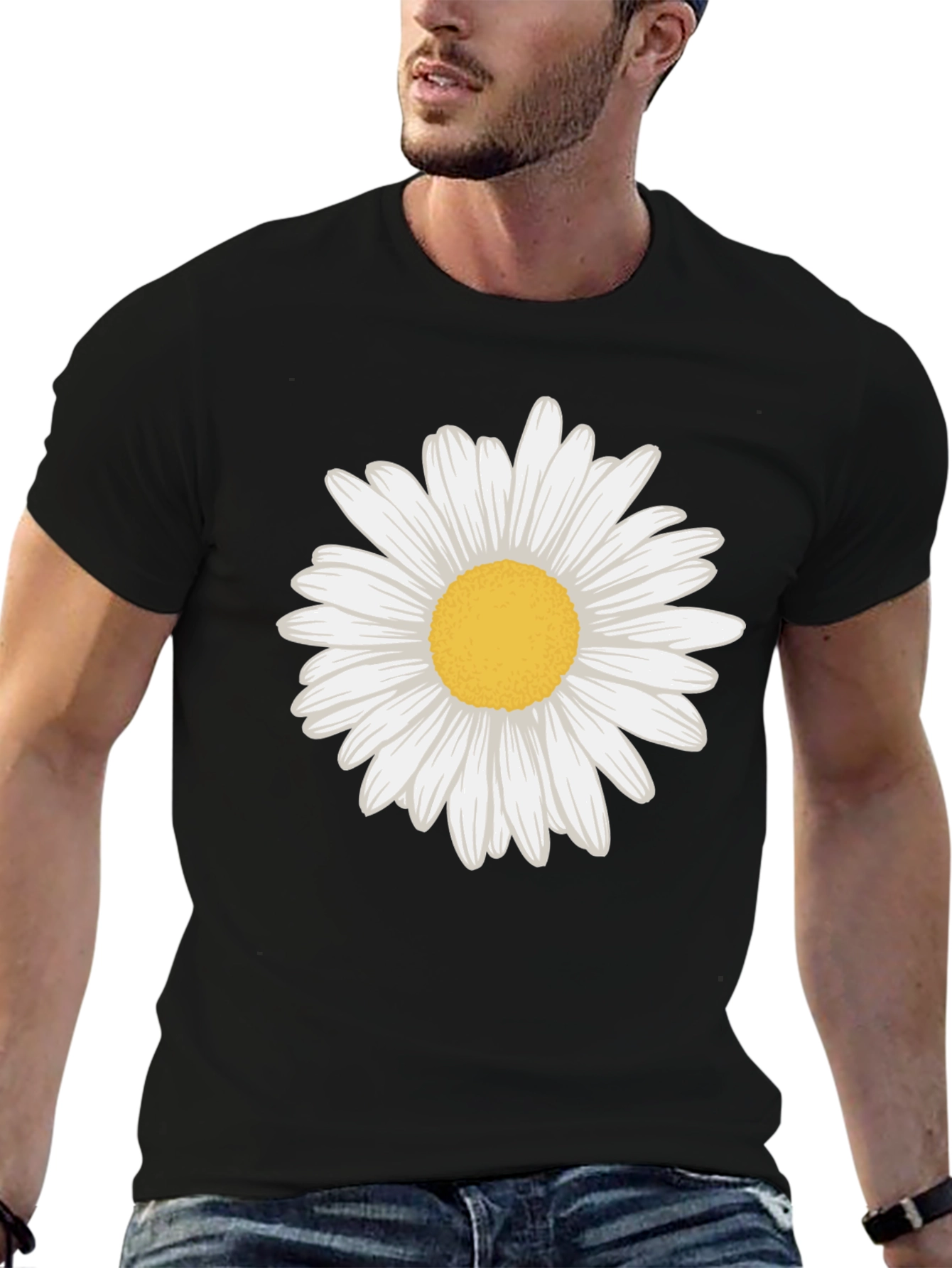 Daisy Graphic Tee - Black Cotton Blend Casual Wear