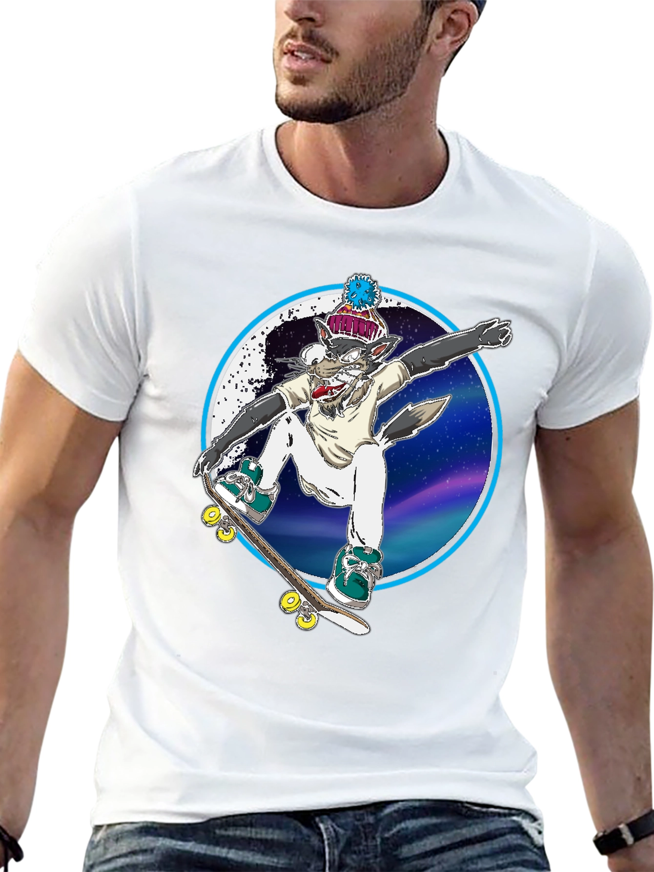 Skateboarding Wolf Graphic Tee - Cool & Unique!