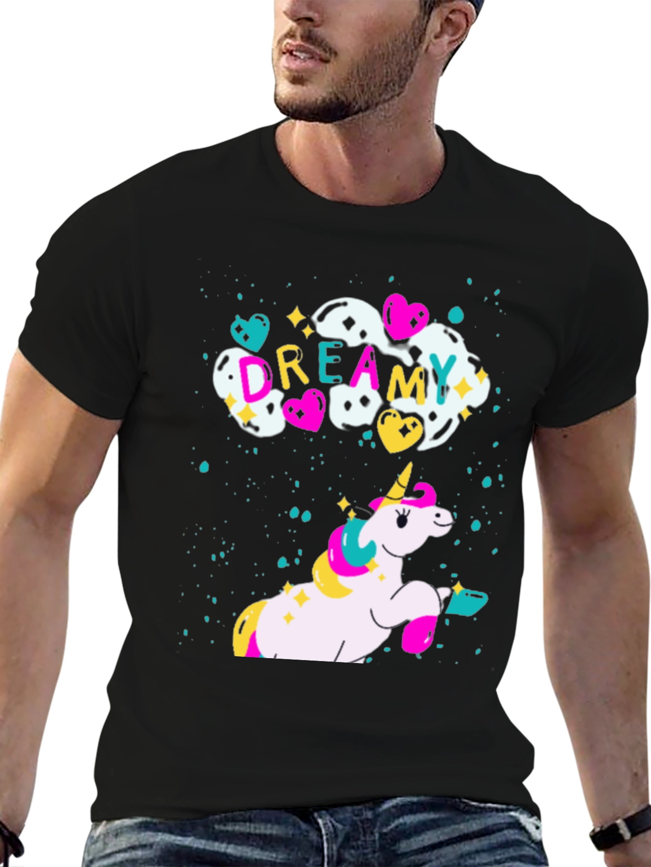 Dreamy Unicorn Graphic Black T-Shirt