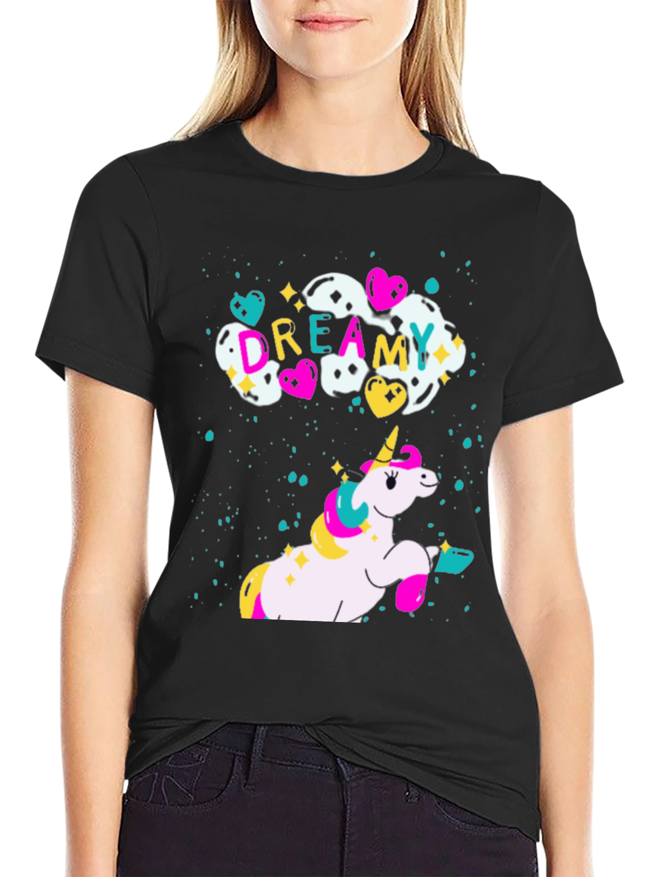 Dreamy Unicorn Graphic Black T-Shirt