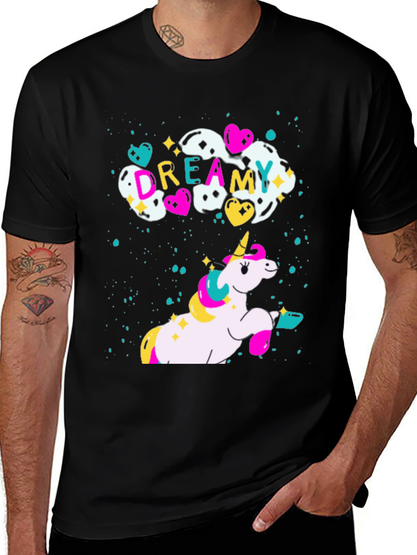 Dreamy Unicorn Graphic Black T-Shirt