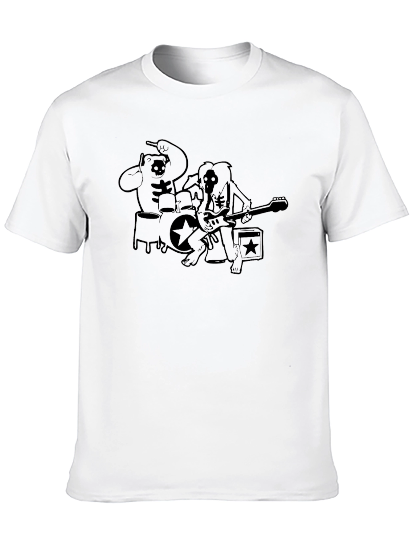 Cartoon Rock Band Graphic Print Black T-Shirt