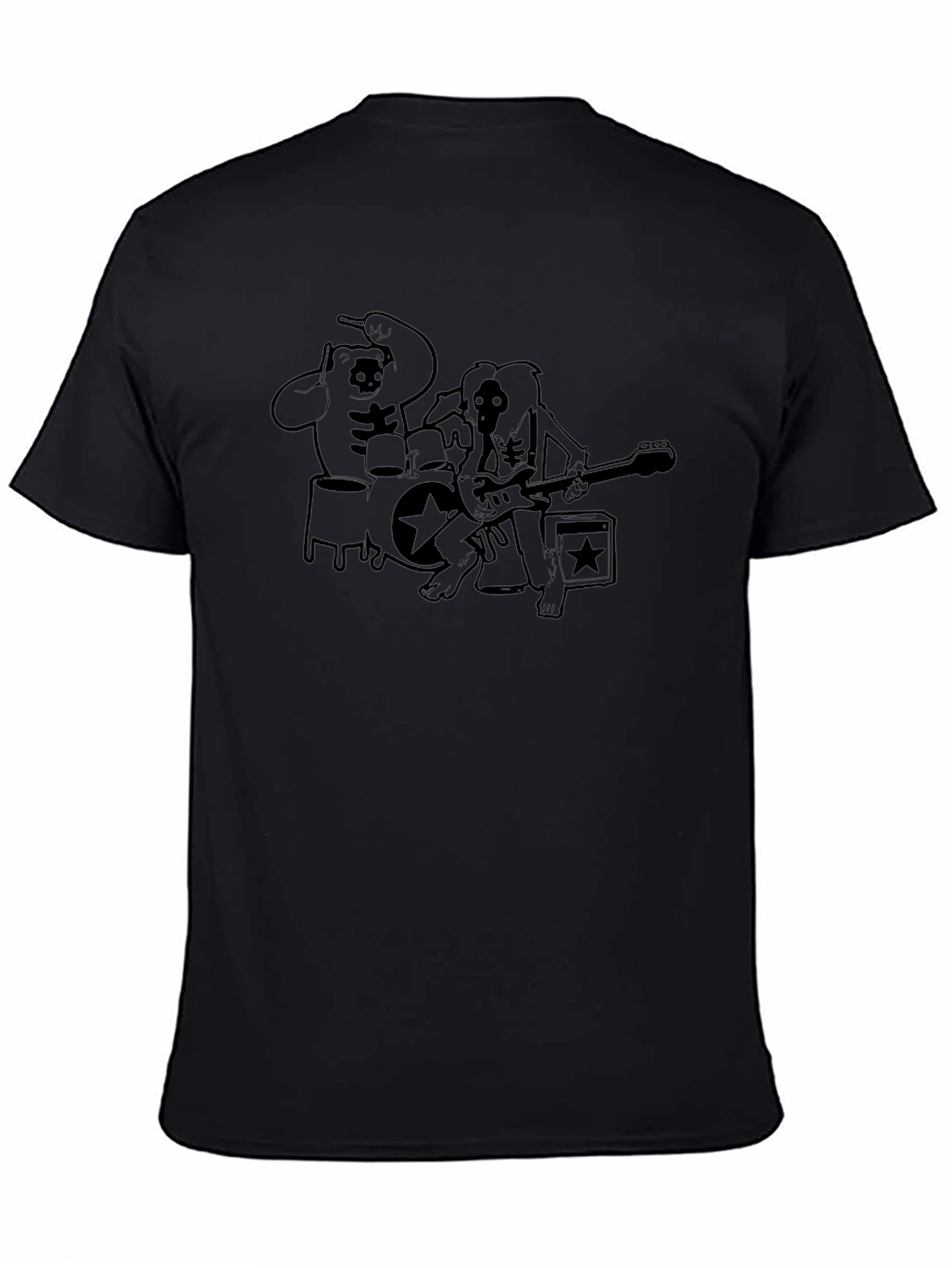 Cartoon Rock Band Graphic Print Black T-Shirt